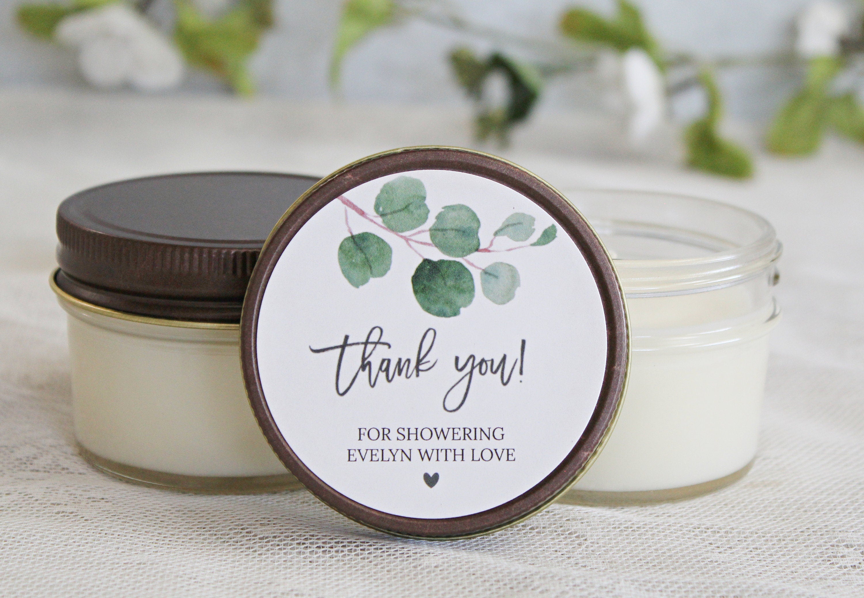 Eucalyptus Bridal Shower Favor Candles / Personalized 4 oz. Soy Candle Favors / Personalized Favors / Greenery Bridal Shower Favors