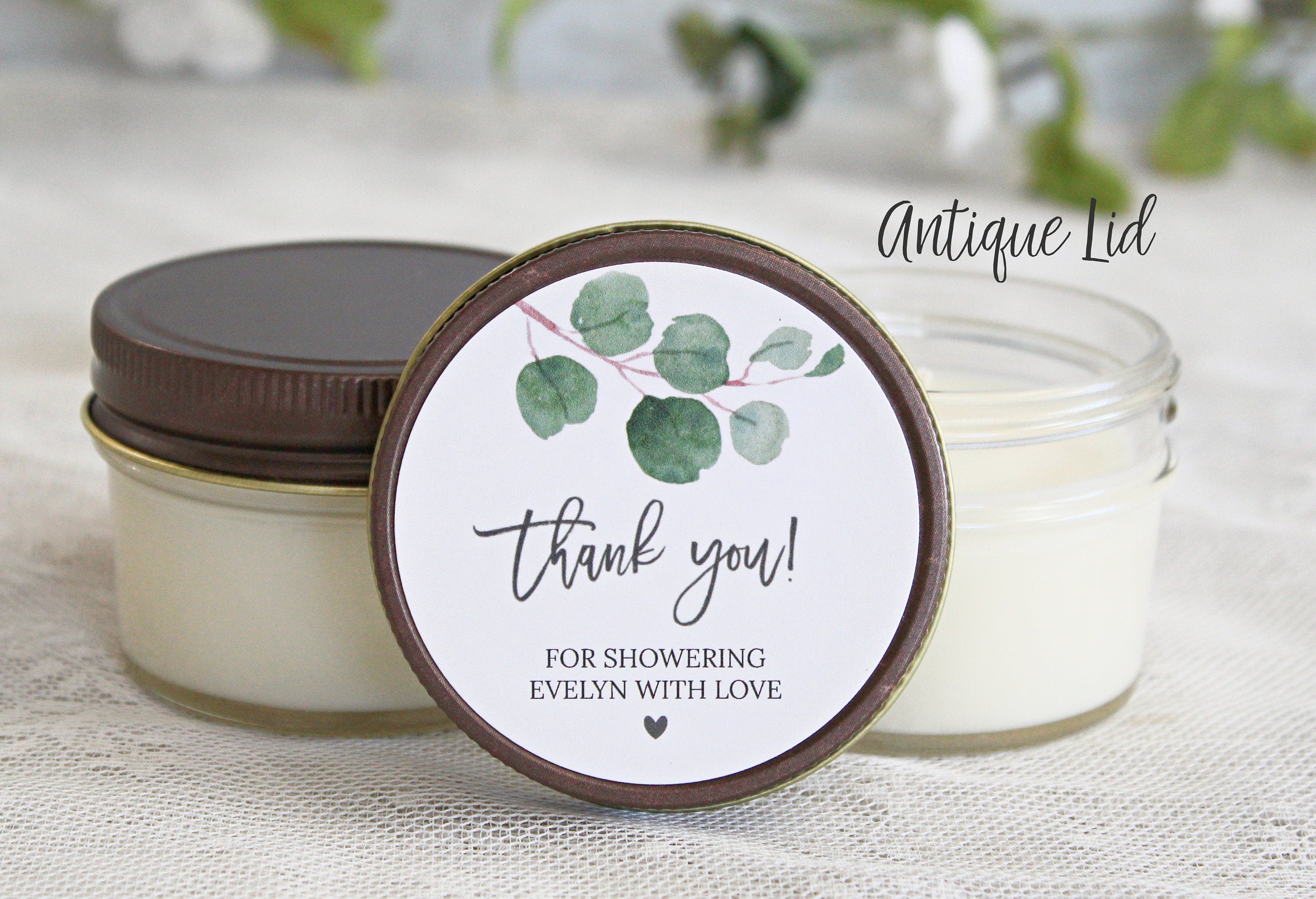 Eucalyptus Bridal Shower Favor Candles / Personalized 4 oz. Soy Candle Favors / Personalized Favors / Greenery Bridal Shower Favors