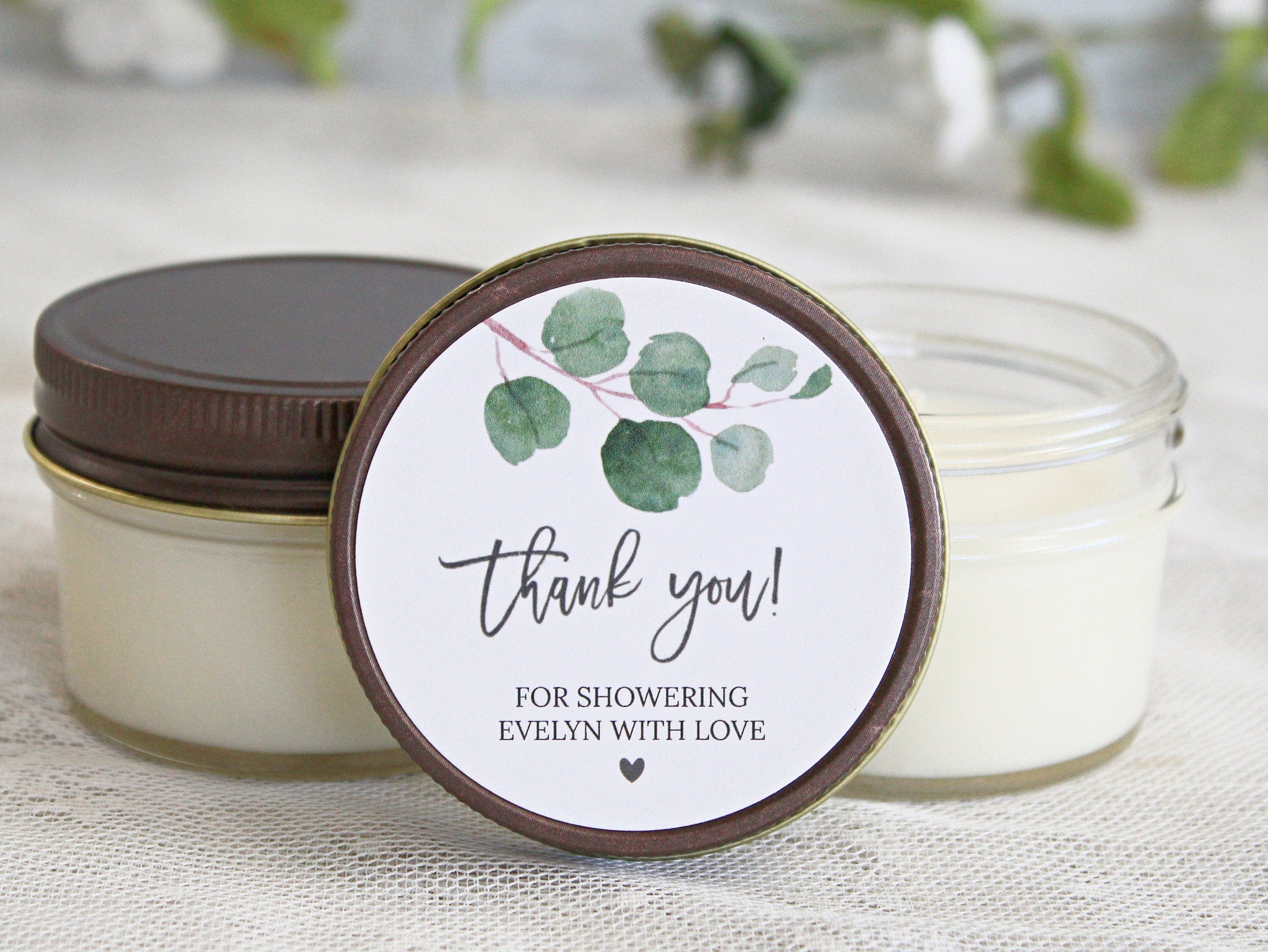 Eucalyptus Bridal Shower Favor Candles / Personalized 4 oz. Soy Candle Favors / Personalized Favors / Greenery Bridal Shower Favors