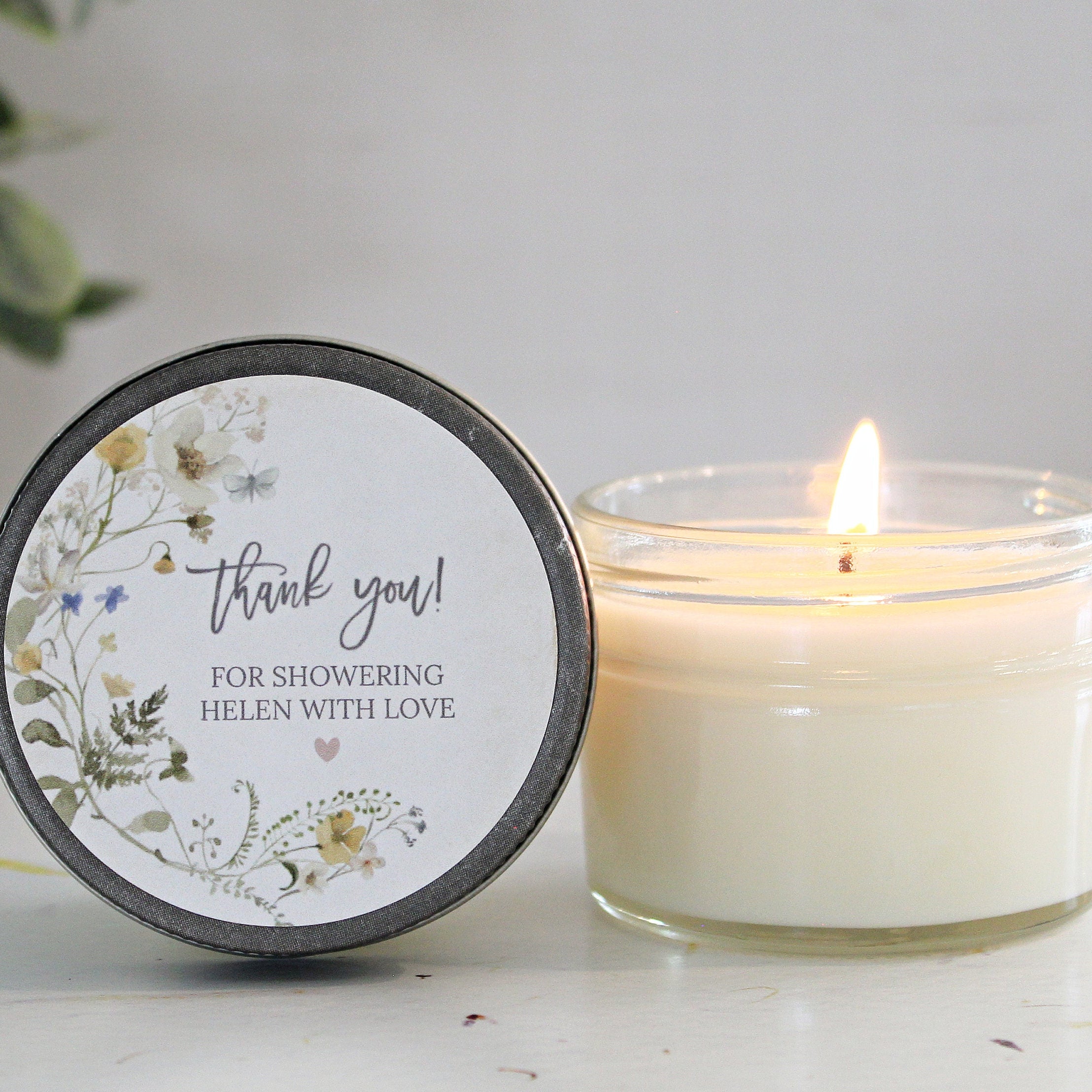 Wildflower Bridal Shower Favor Candles / Personalized 4 oz. Soy Candle Favors / Personalized Favors / Greenery Bridal Shower Favors
