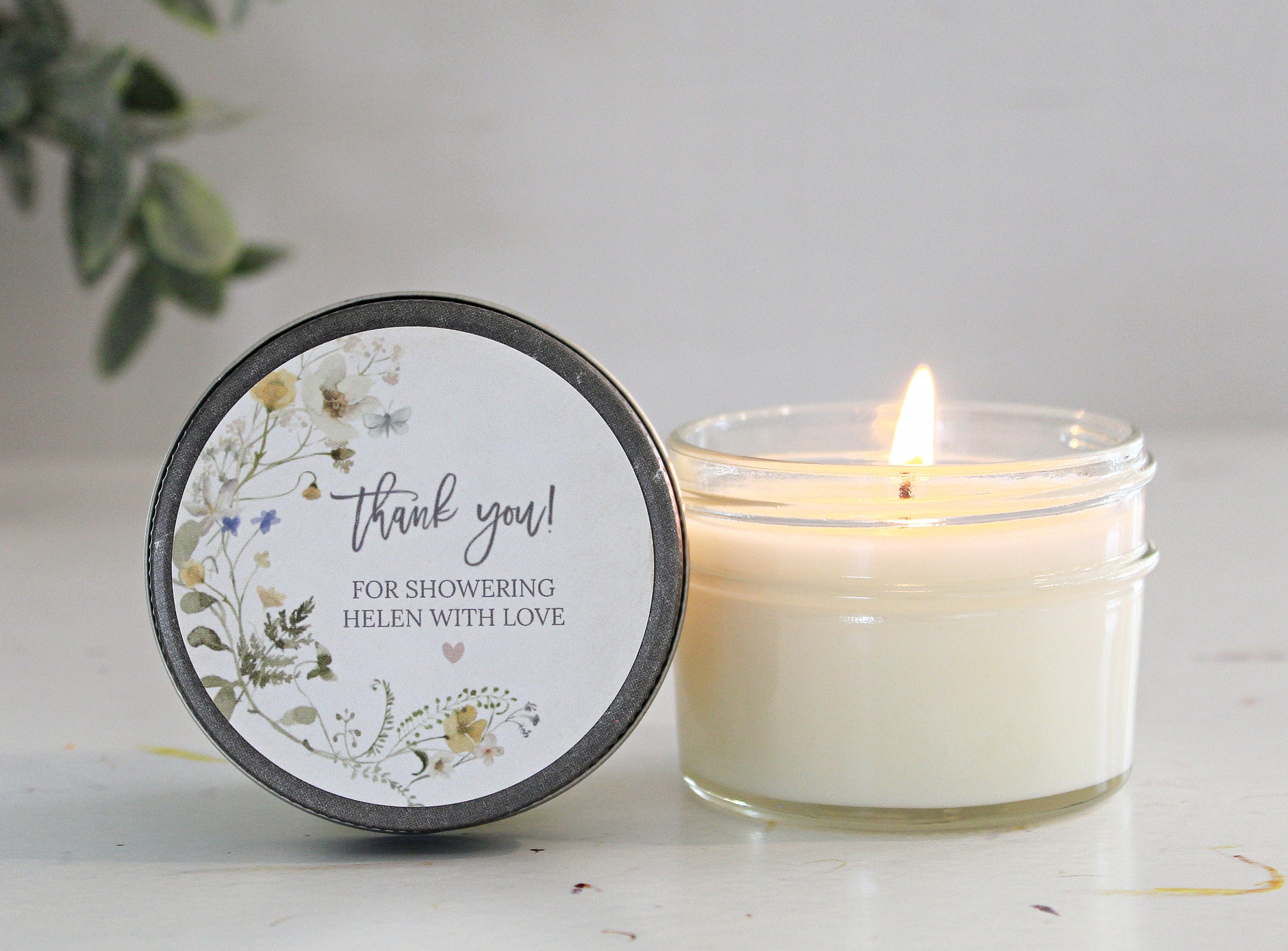 Wildflower Bridal Shower Favor Candles / Personalized 4 oz. Soy Candle Favors / Personalized Favors / Greenery Bridal Shower Favors