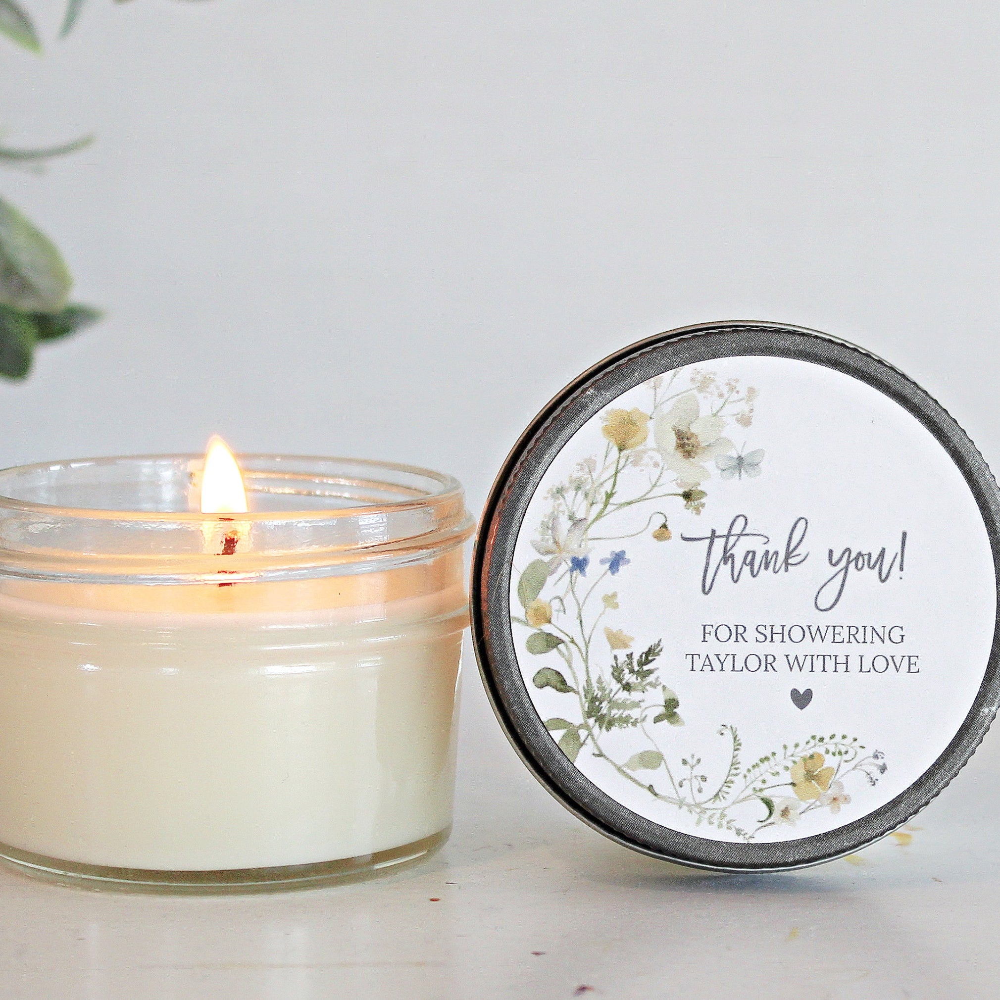 Wildflower Bridal Shower Favor Candles / Personalized 4 oz. Soy Candle Favors / Personalized Favors / Greenery Bridal Shower Favors