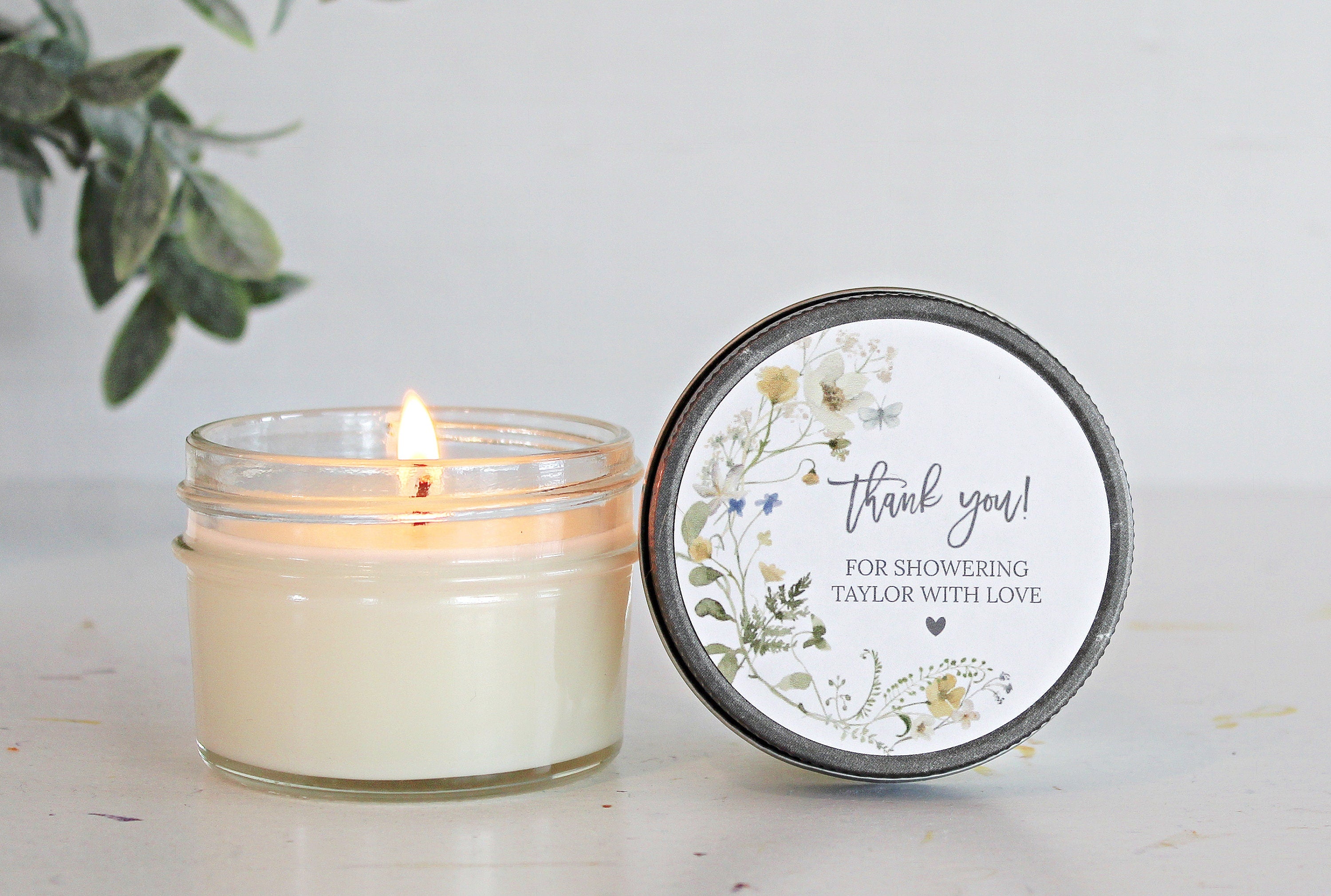 Wildflower Bridal Shower Favor Candles / Personalized 4 oz. Soy Candle Favors / Personalized Favors / Greenery Bridal Shower Favors