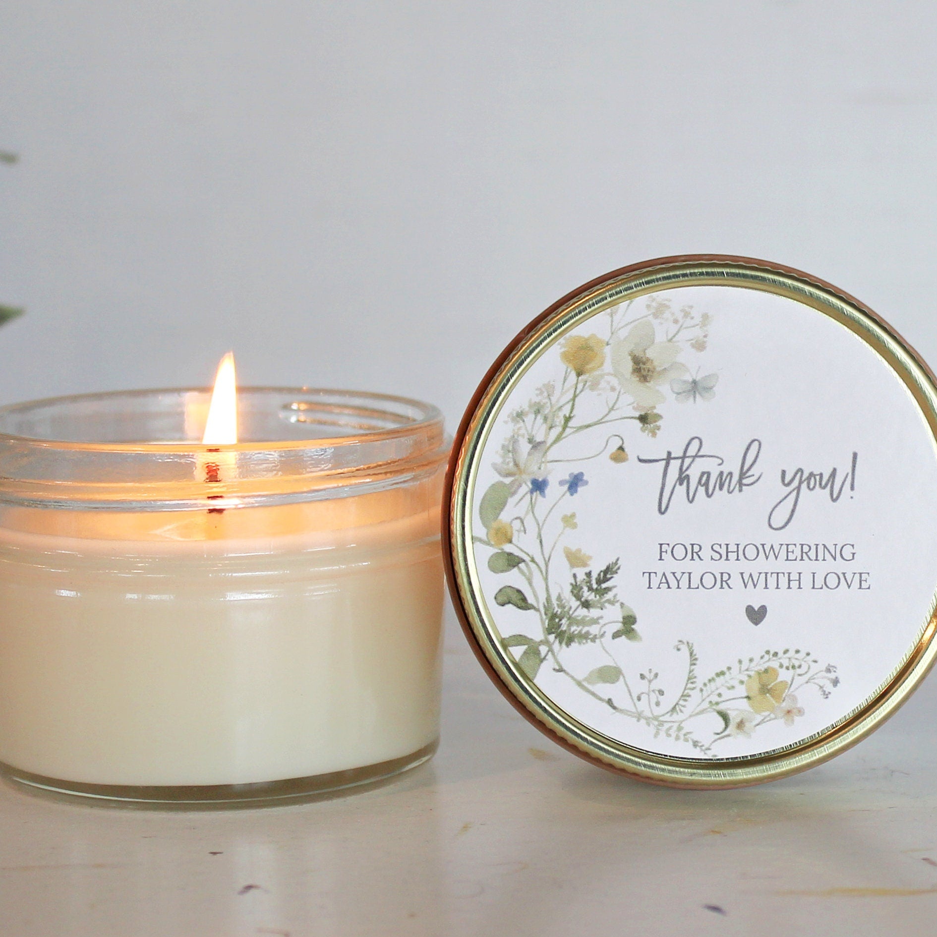 Wildflower Bridal Shower Favor Candles / Personalized 4 oz. Soy Candle Favors / Personalized Favors / Greenery Bridal Shower Favors