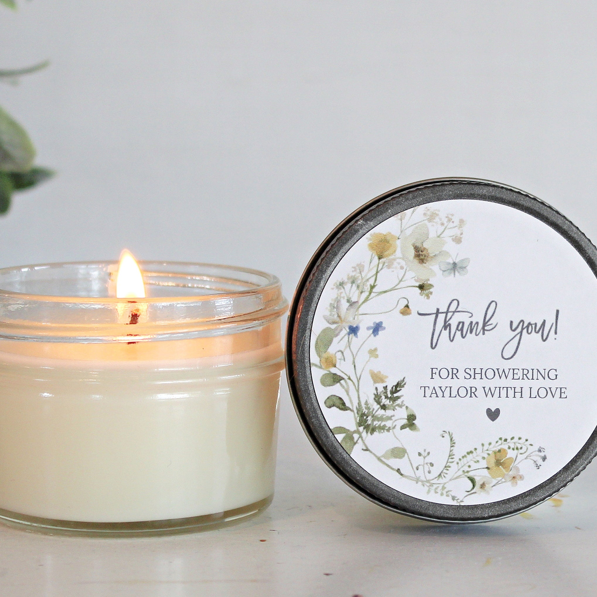 Wildflower Bridal Shower Favor Candles / Personalized 4 oz. Soy Candle Favors / Personalized Favors / Greenery Bridal Shower Favors