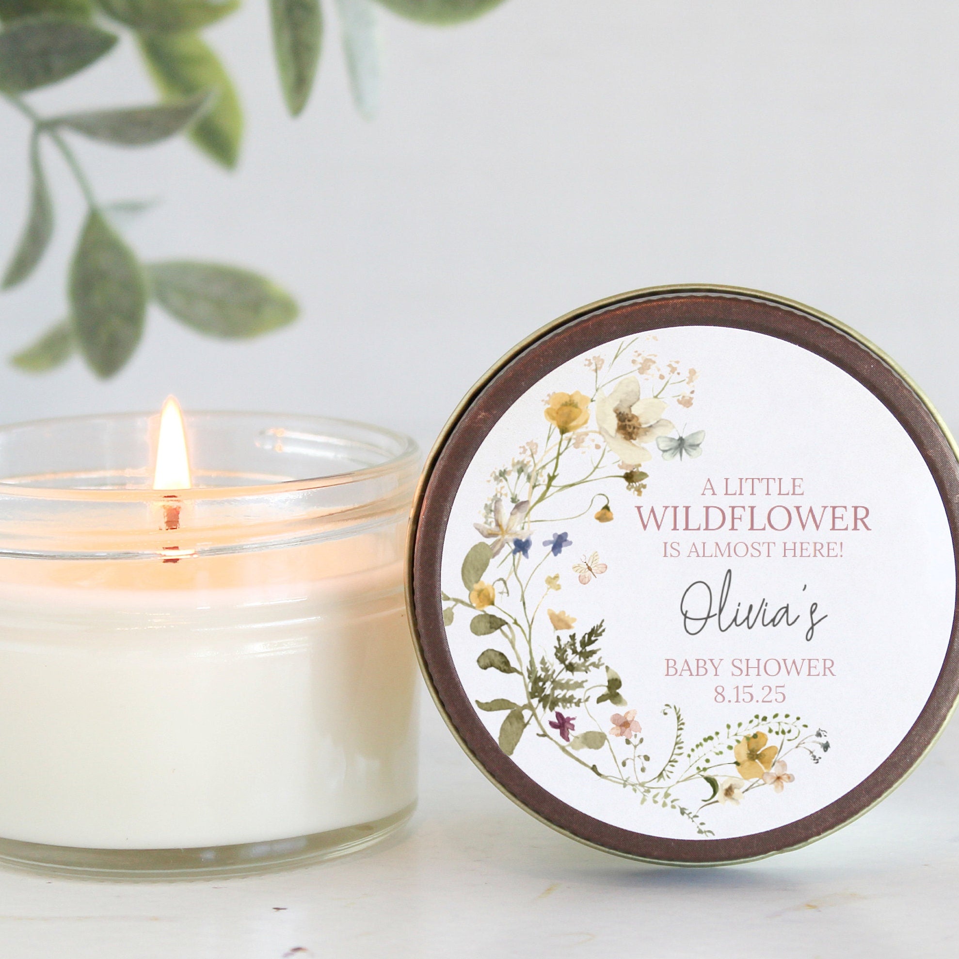 Wildflower Baby Shower Favor / 4 oz Soy Candle Favor / Baby Shower Favor / She's a Wildflower / Boho Baby Shower / Girl Baby Shower