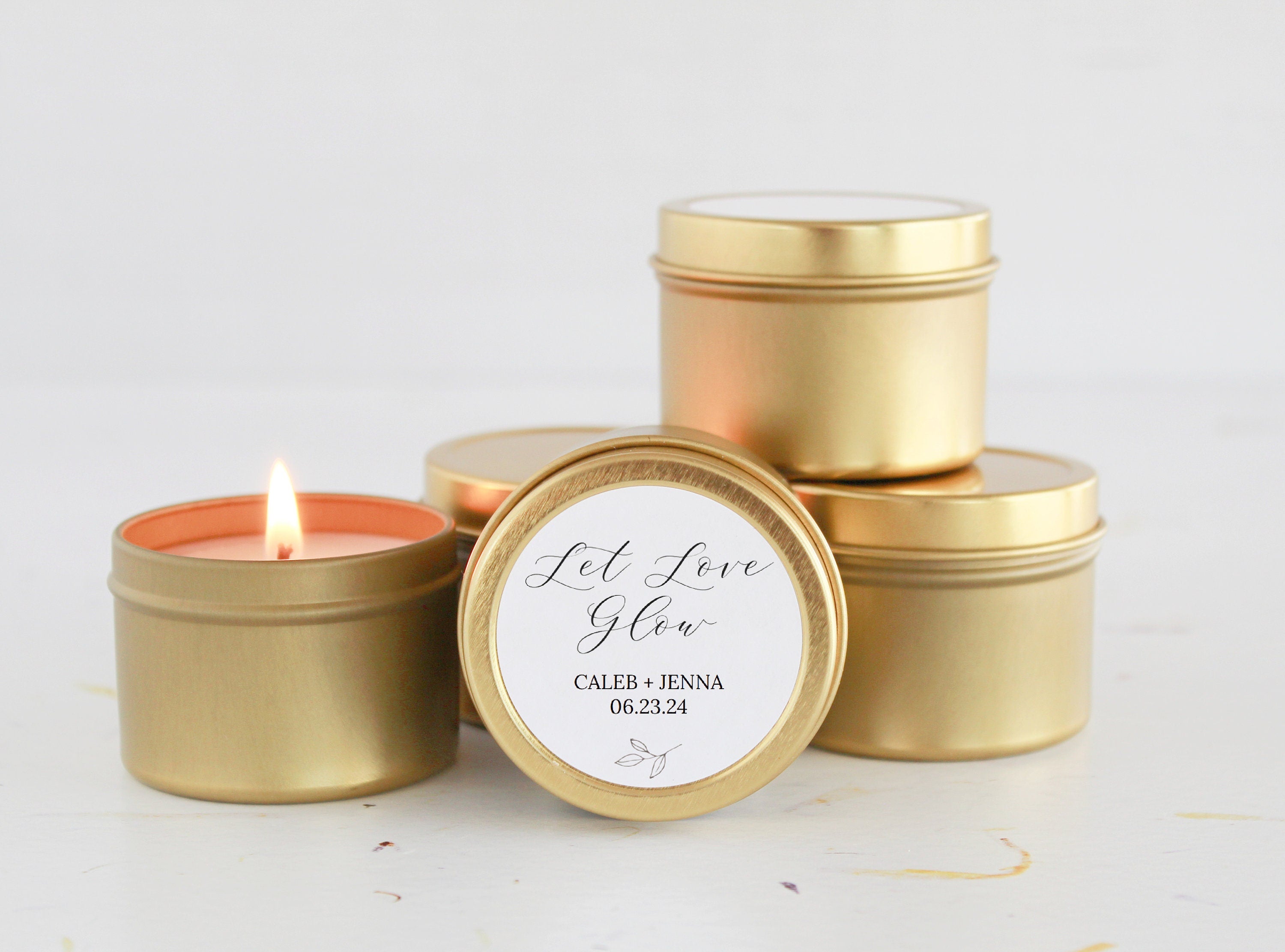 Wedding Favors for Guests / Bulk Custom Candle Gift / Wedding Favors Personalized / BULK Candles / Gold Candle Tin / Let Love Glow