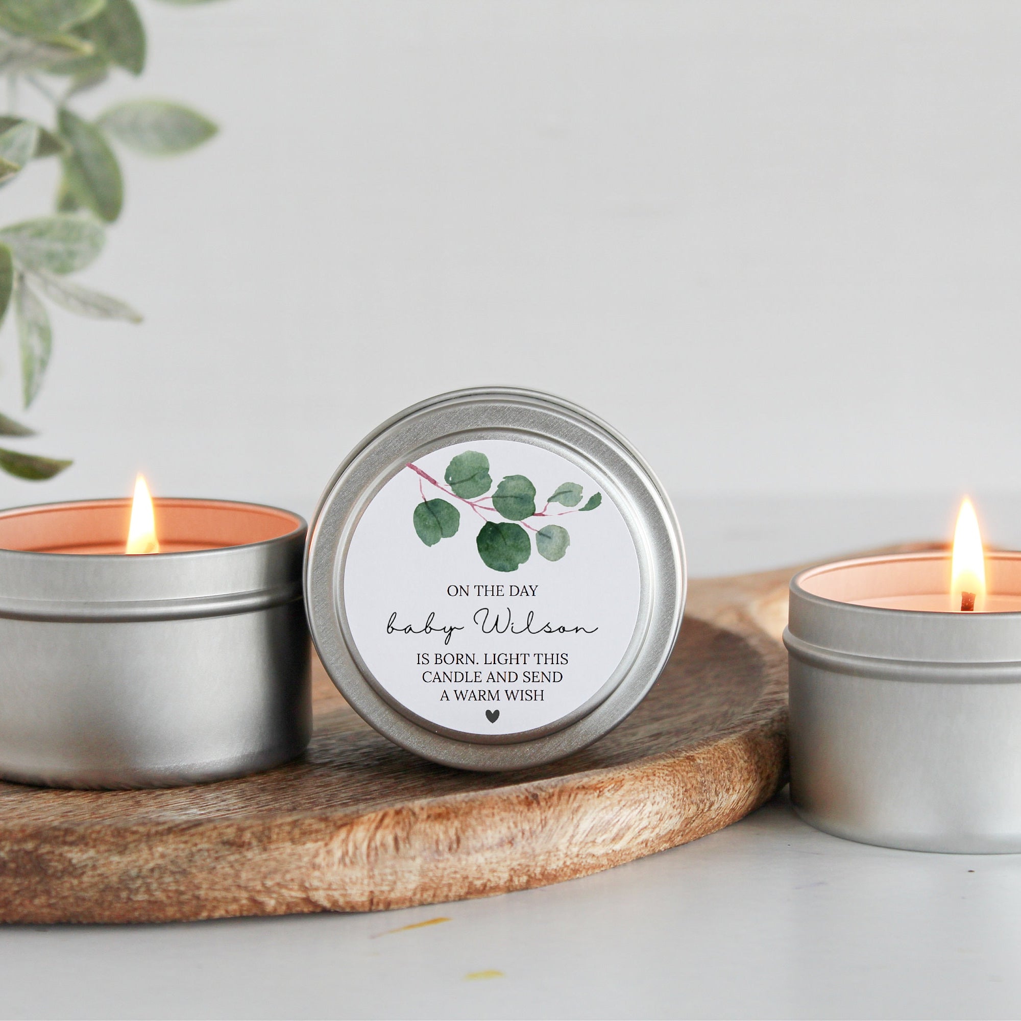 Baby Shower Favors / For Guests Bulk / Prayer Candle Favors / Set of 10 / Baby Boy / Baby Girl / Gold Tins / Soy Candle / Eucalyptus