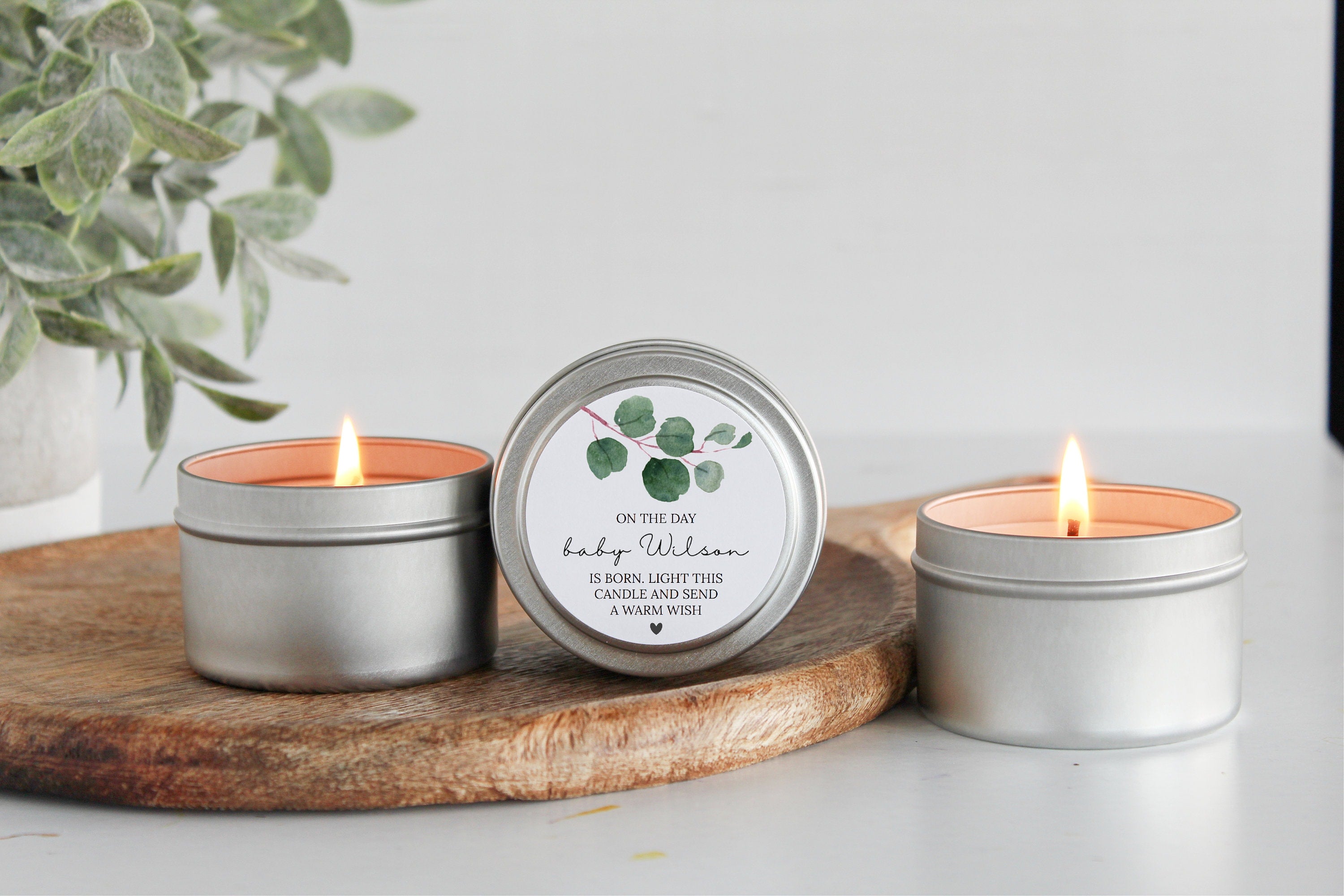 Baby Shower Favors / For Guests Bulk / Prayer Candle Favors / Set of 10 / Baby Boy / Baby Girl / Gold Tins / Soy Candle / Eucalyptus