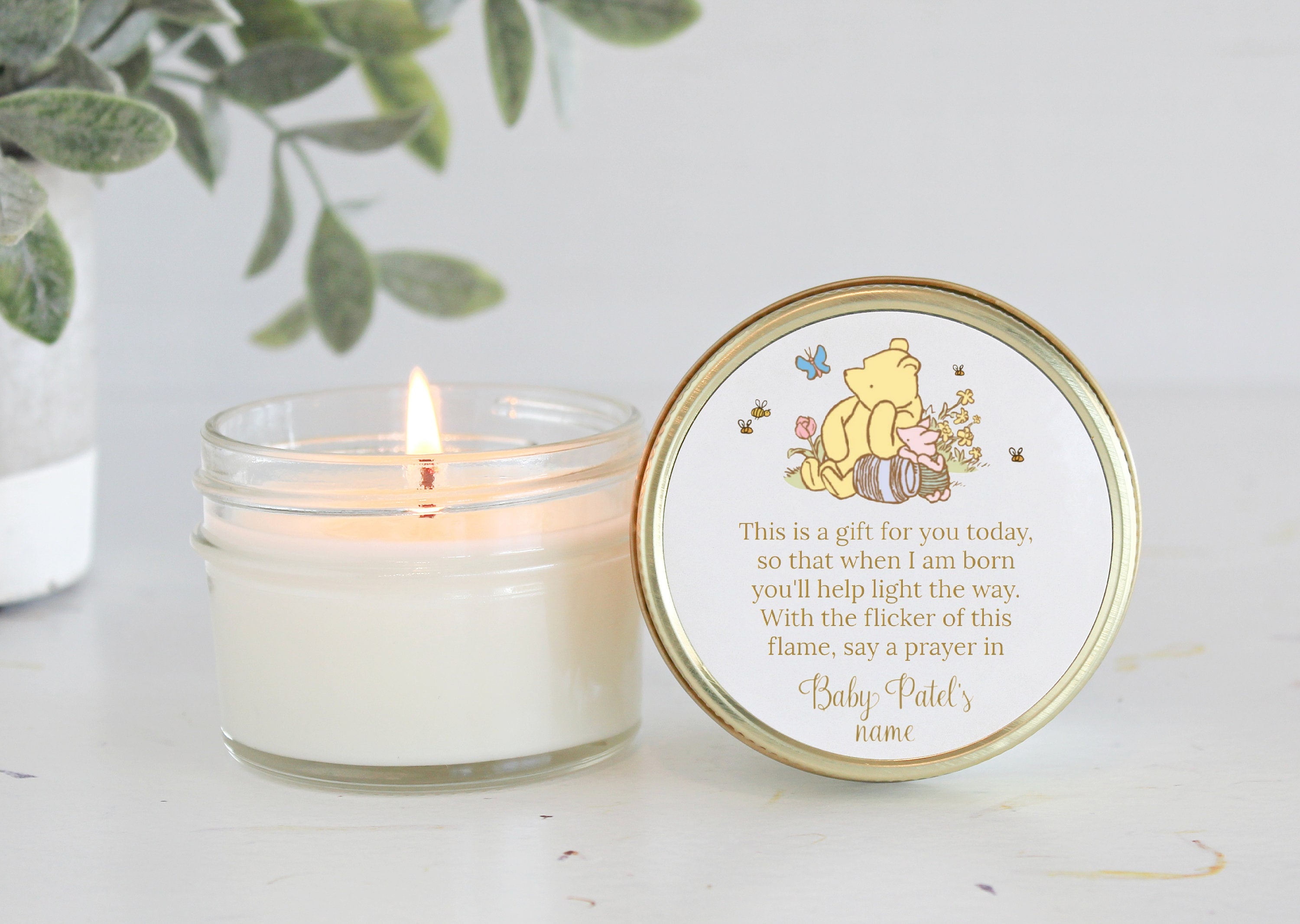 Baby Shower Favors / Classic Pooh / 4 oz Soy Candle Favor / Boy Baby Shower / Girl Baby Shower / Baby Shower Poem / Custom Party Favors