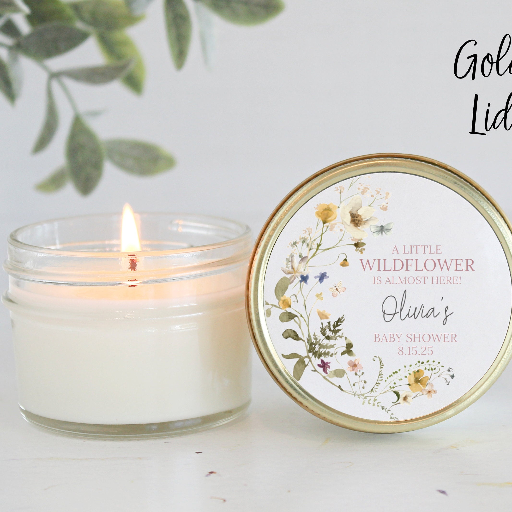 Wildflower Baby Shower Favor / 4 oz Soy Candle Favor / Baby Shower Favor / She's a Wildflower / Boho Baby Shower / Girl Baby Shower