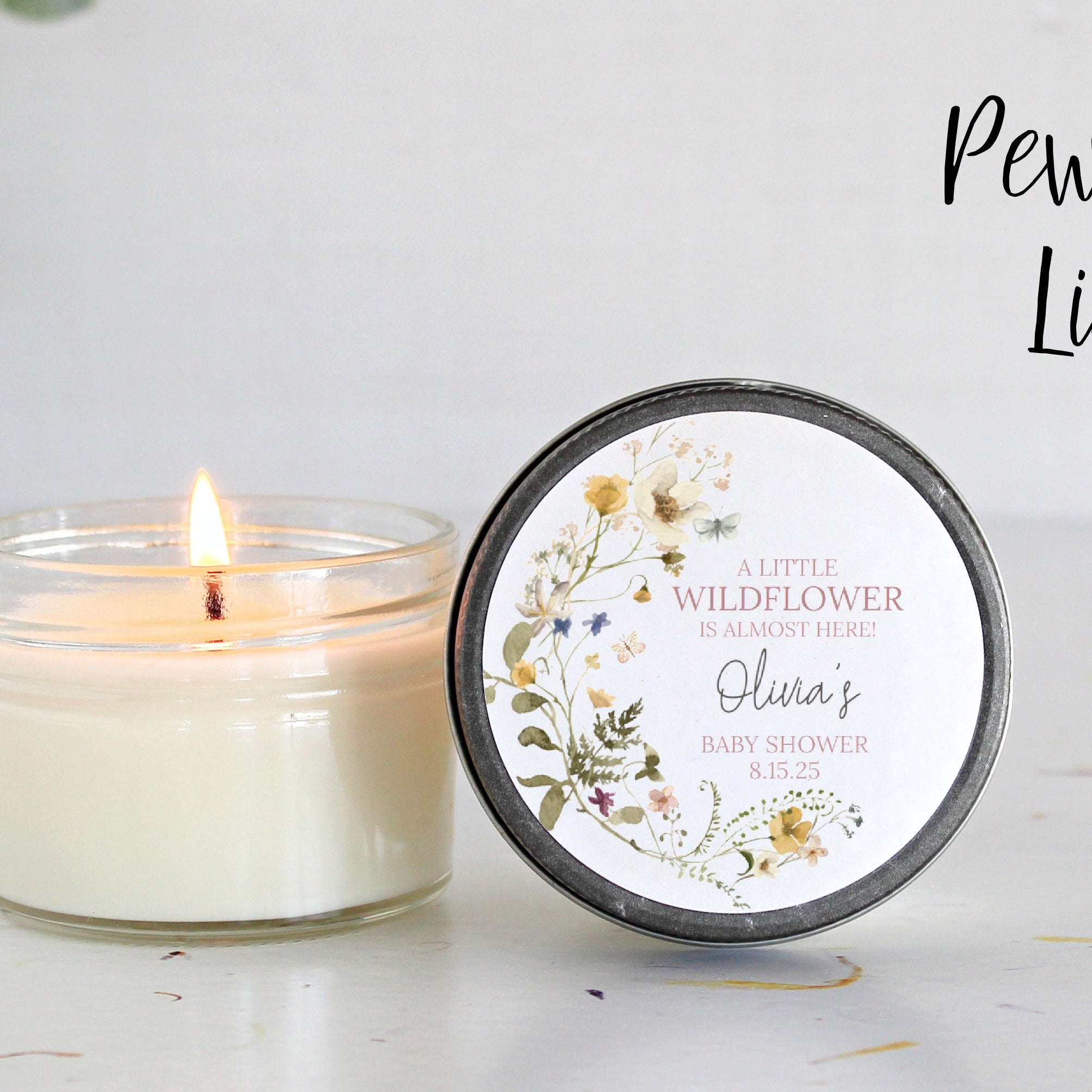 Wildflower Baby Shower Favor / 4 oz Soy Candle Favor / Baby Shower Favor / She's a Wildflower / Boho Baby Shower / Girl Baby Shower