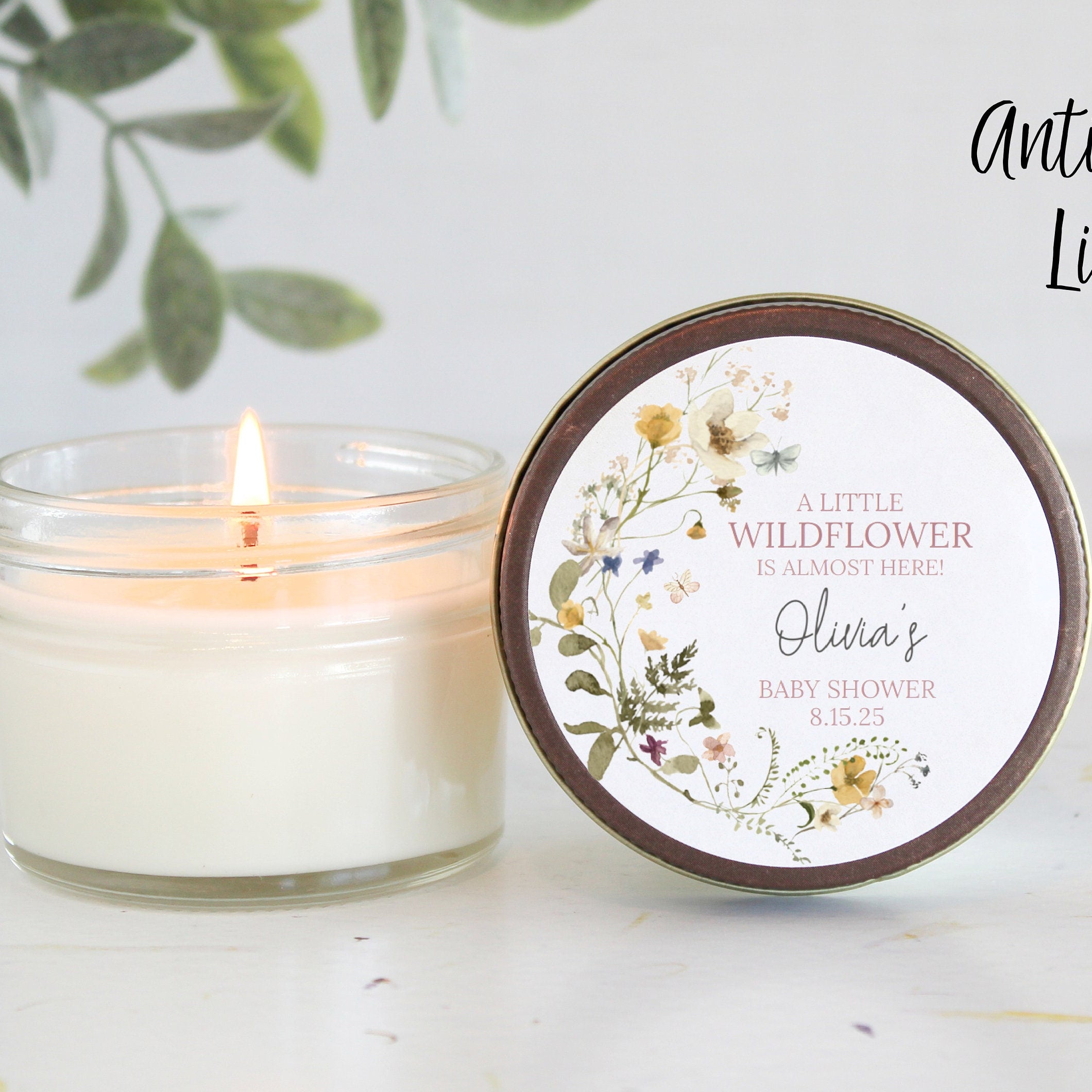 Wildflower Baby Shower Favor / 4 oz Soy Candle Favor / Baby Shower Favor / She's a Wildflower / Boho Baby Shower / Girl Baby Shower