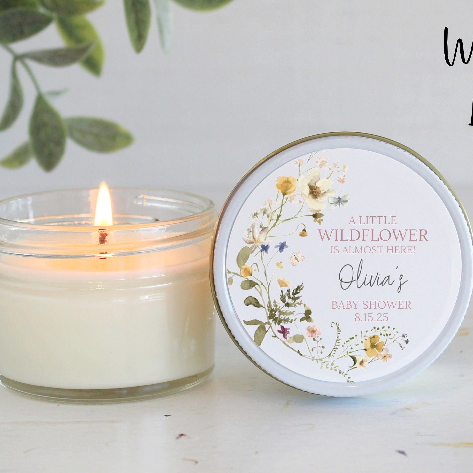 Wildflower Baby Shower Favor / 4 oz Soy Candle Favor / Baby Shower Favor / She's a Wildflower / Boho Baby Shower / Girl Baby Shower