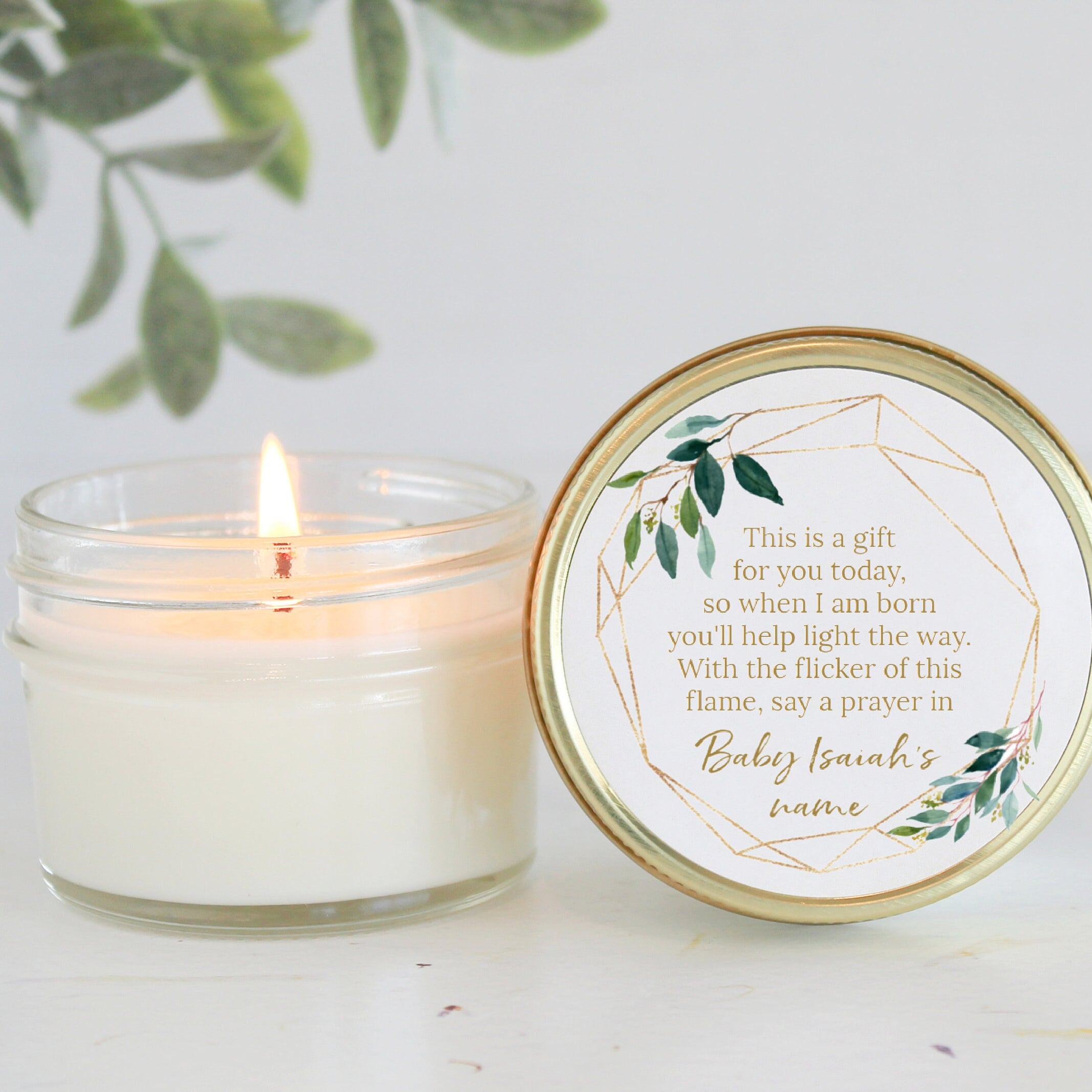 Greenery Baby Shower Poem Candle Favor / 4oz Candle Favors / Gender Neutral Baby Shower / Personalized Favor / Baby Shower Favors