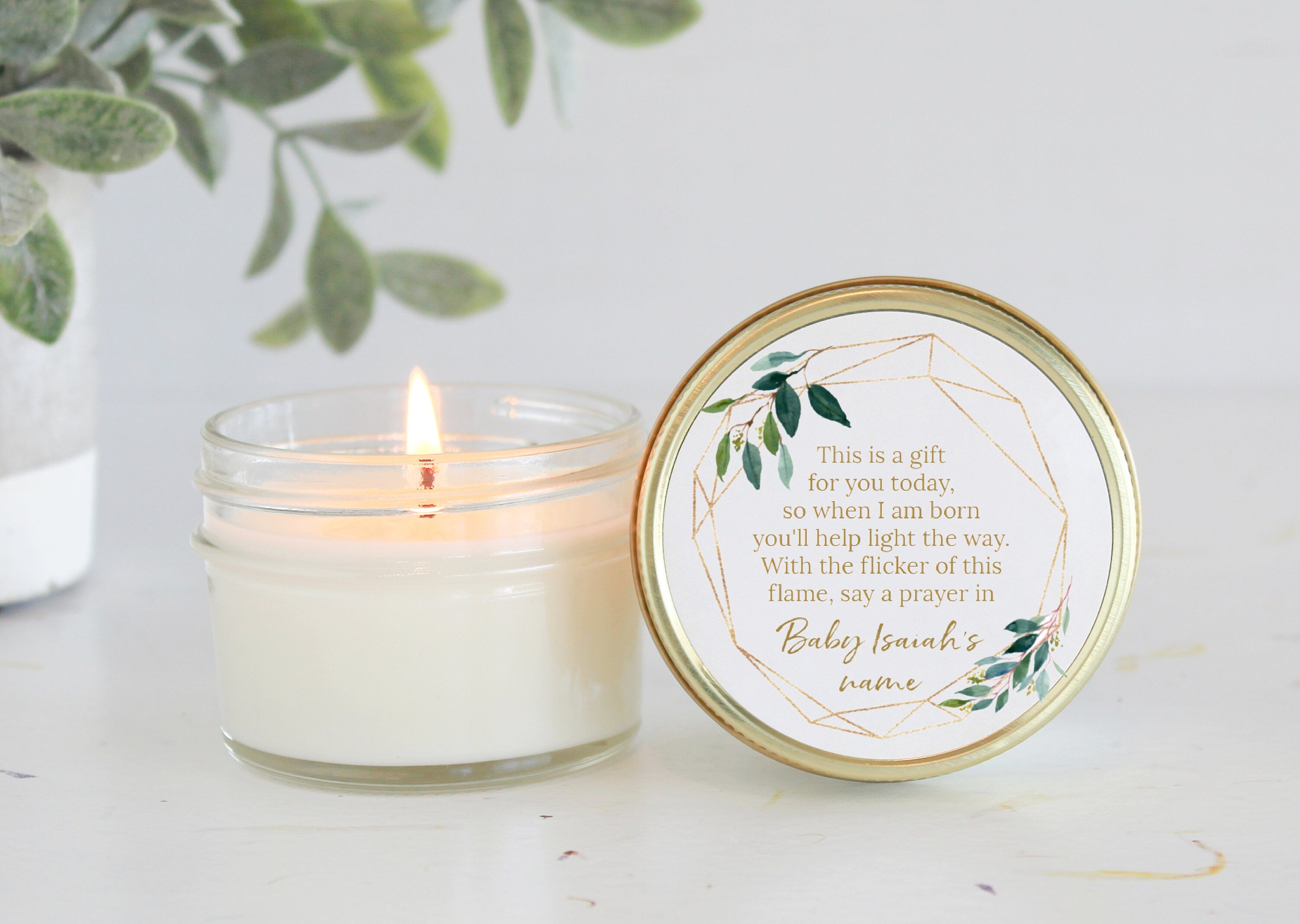 Greenery Baby Shower Poem Candle Favor / 4oz Candle Favors / Gender Neutral Baby Shower / Personalized Favor / Baby Shower Favors