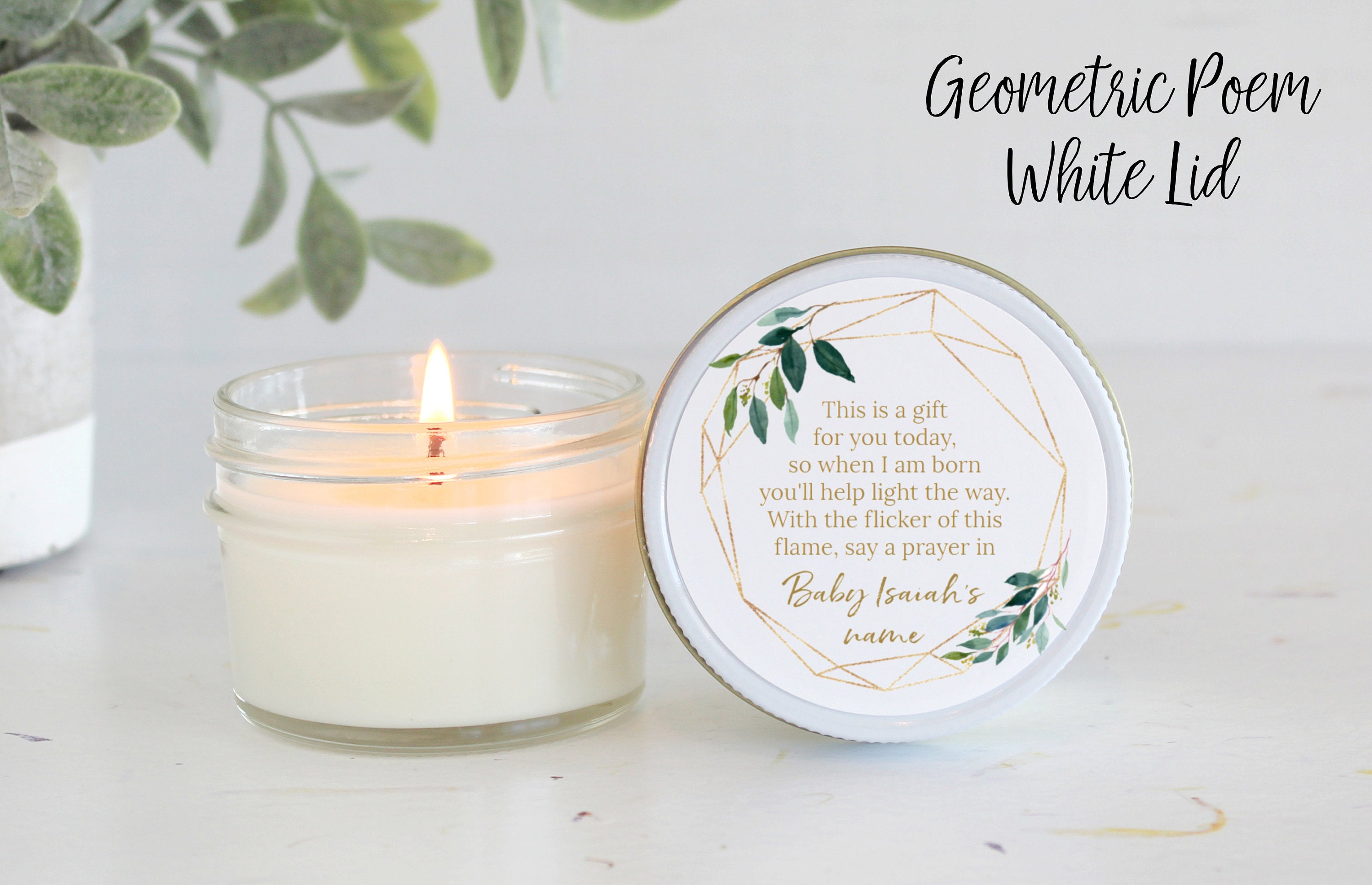 Greenery Baby Shower Poem Candle Favor / 4oz Candle Favors / Gender Neutral Baby Shower / Personalized Favor / Baby Shower Favors
