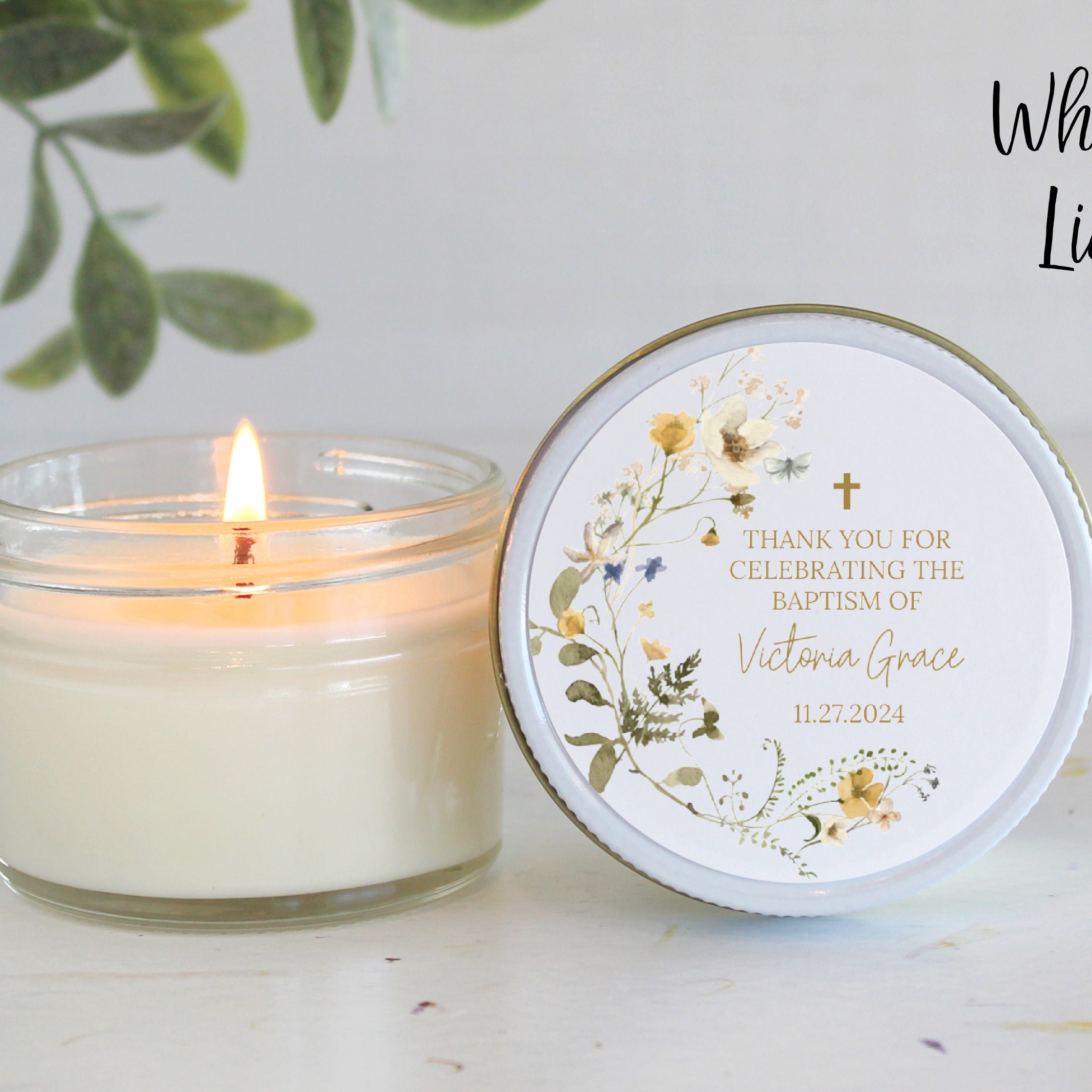 Wildflower Baptism Favors / 4 oz - Soy Candle Favors / Girl Baptism / Communion Favor / Baby Baptism Favor / Personalized Favor