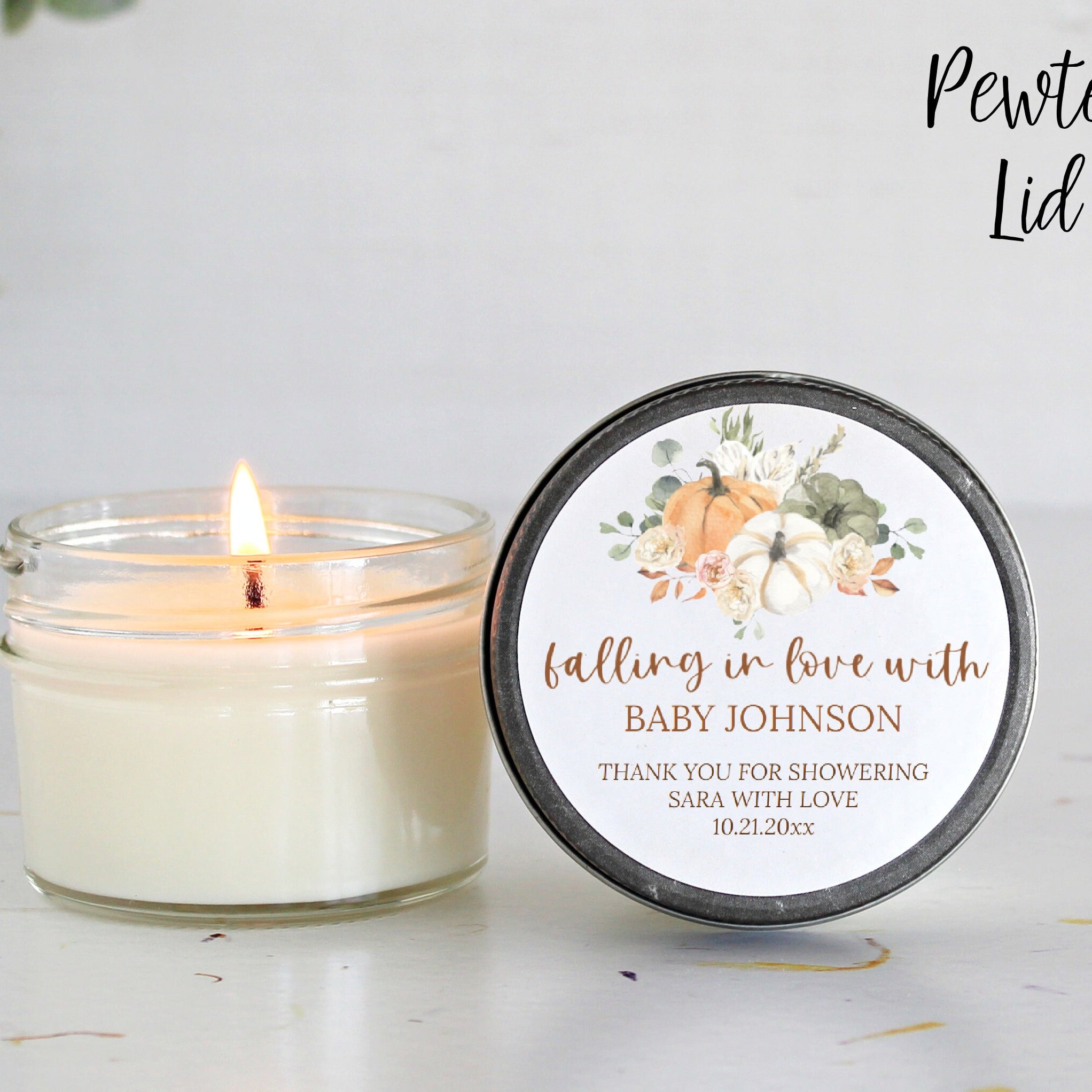 Pumpkin Baby Shower Candle Favors / Falling in love / Fall Baby Shower / Custom Candle / Girl Baby Shower / Boy Baby Shower / For Guests