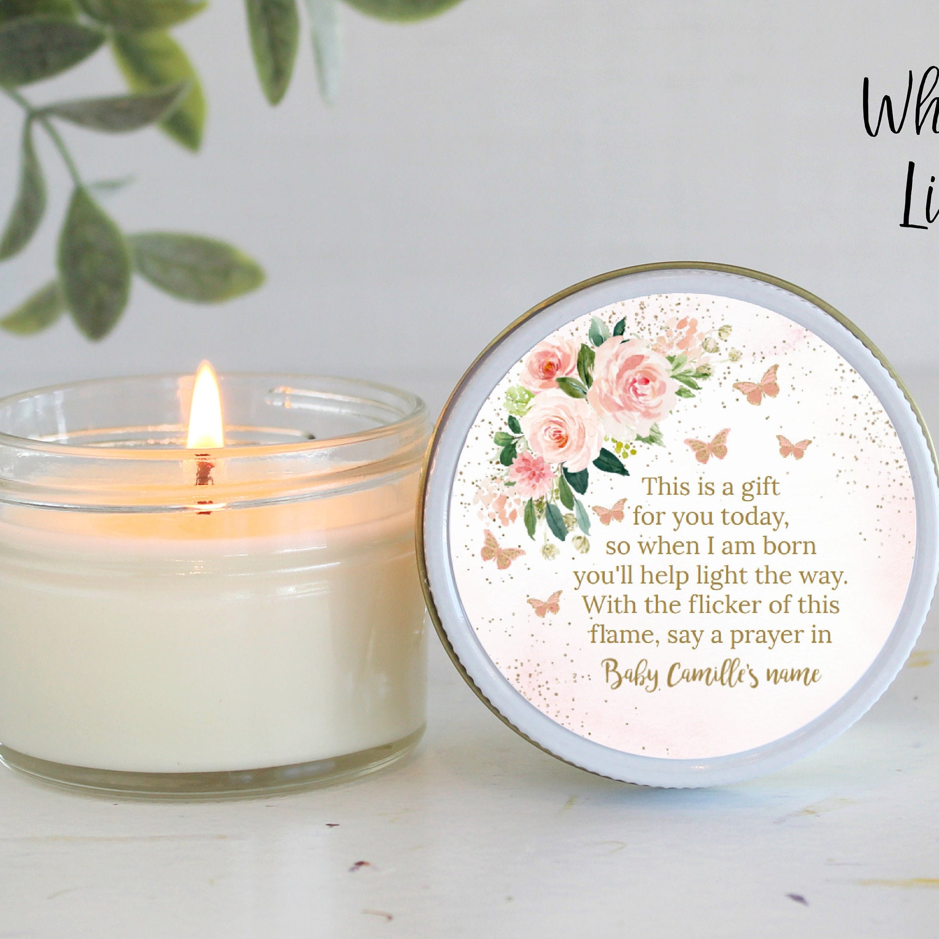 Butterfly Favors / Baby Shower / Party Favors / 4 oz Candle Favors / Girl Baby Shower / Personalized Favor / Baby Shower Gift / Poem Favor