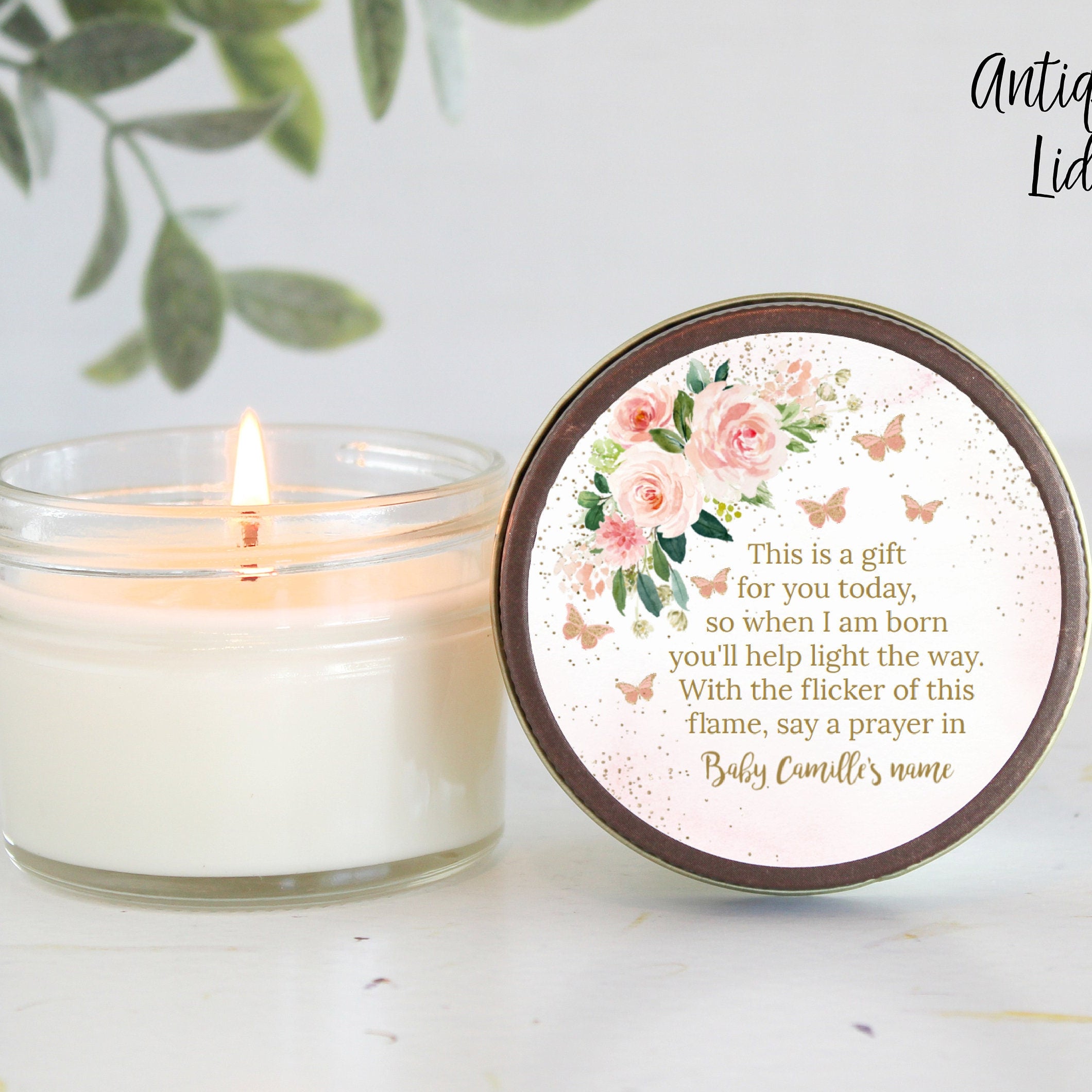 Butterfly Favors / Baby Shower / Party Favors / 4 oz Candle Favors / Girl Baby Shower / Personalized Favor / Baby Shower Gift / Poem Favor