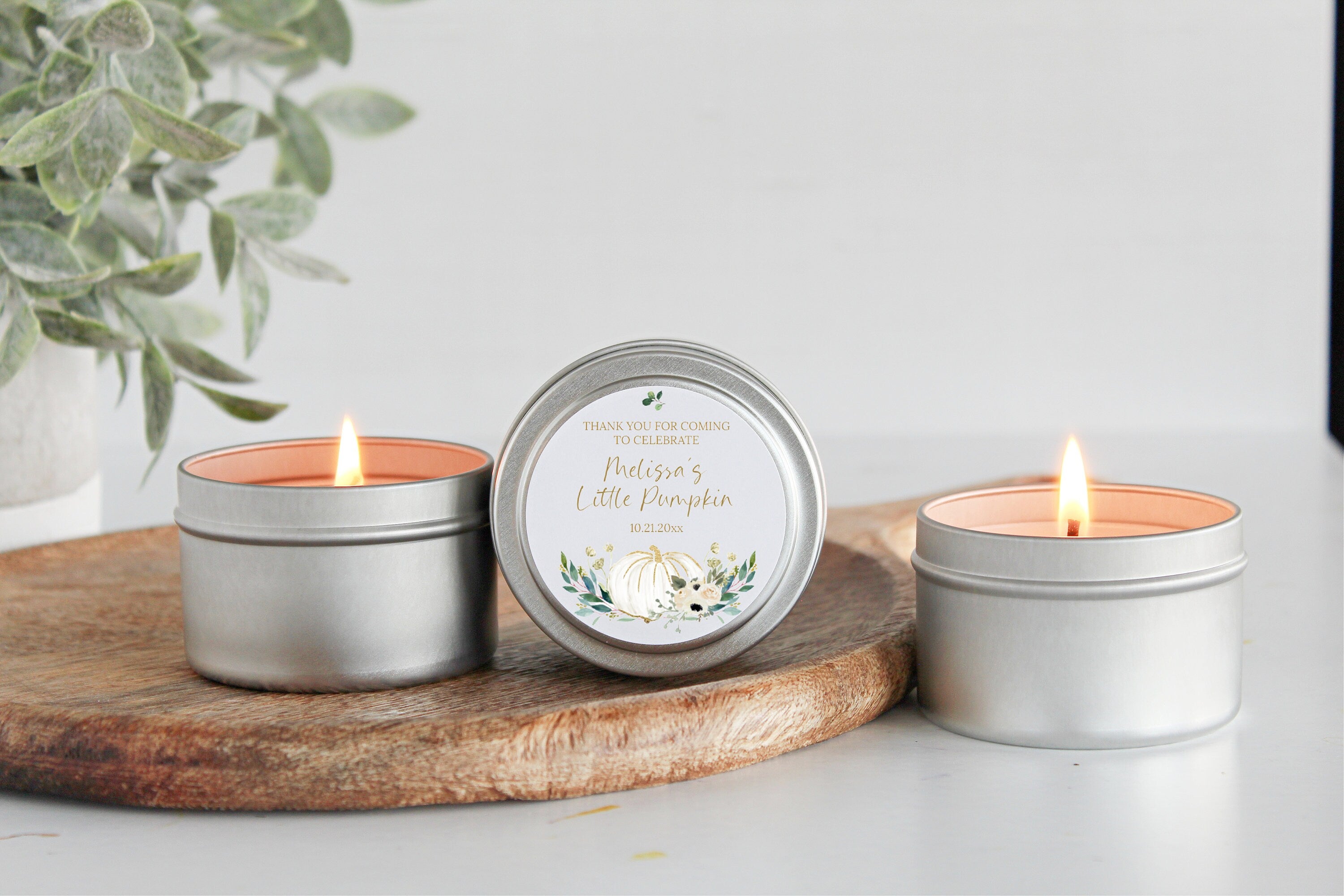 Little Pumpkin Party Favors / For Guests in Bulk / Baby Shower Candles / Pumpkin Favors / Set of 10 / Gold Tin / For Girls / For Boys