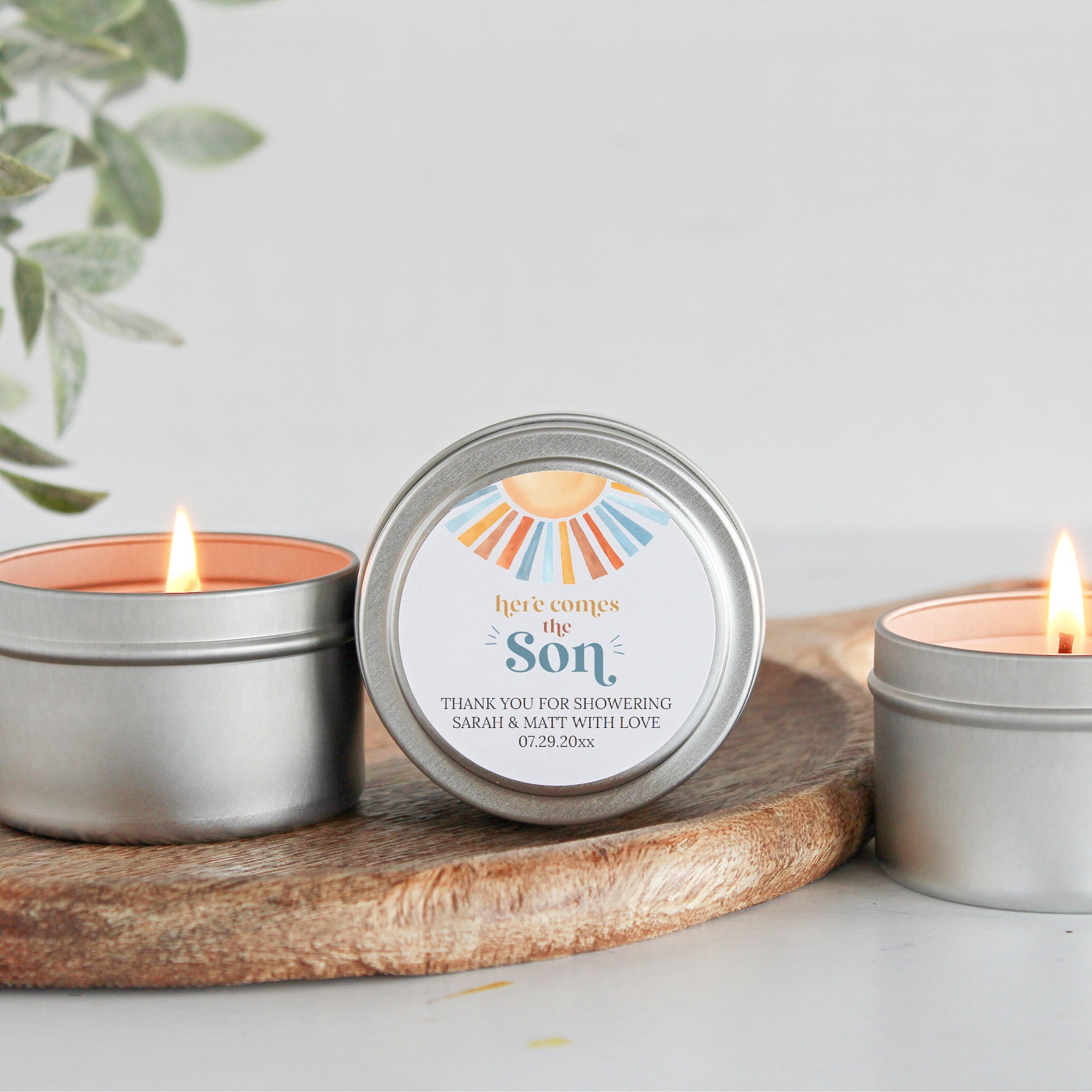 Here Comes the Son / Baby Shower Favors / For Guests Bulk / Candle Favors / Sunshine / Rainbow / Custom Candle / Baby Boy Shower
