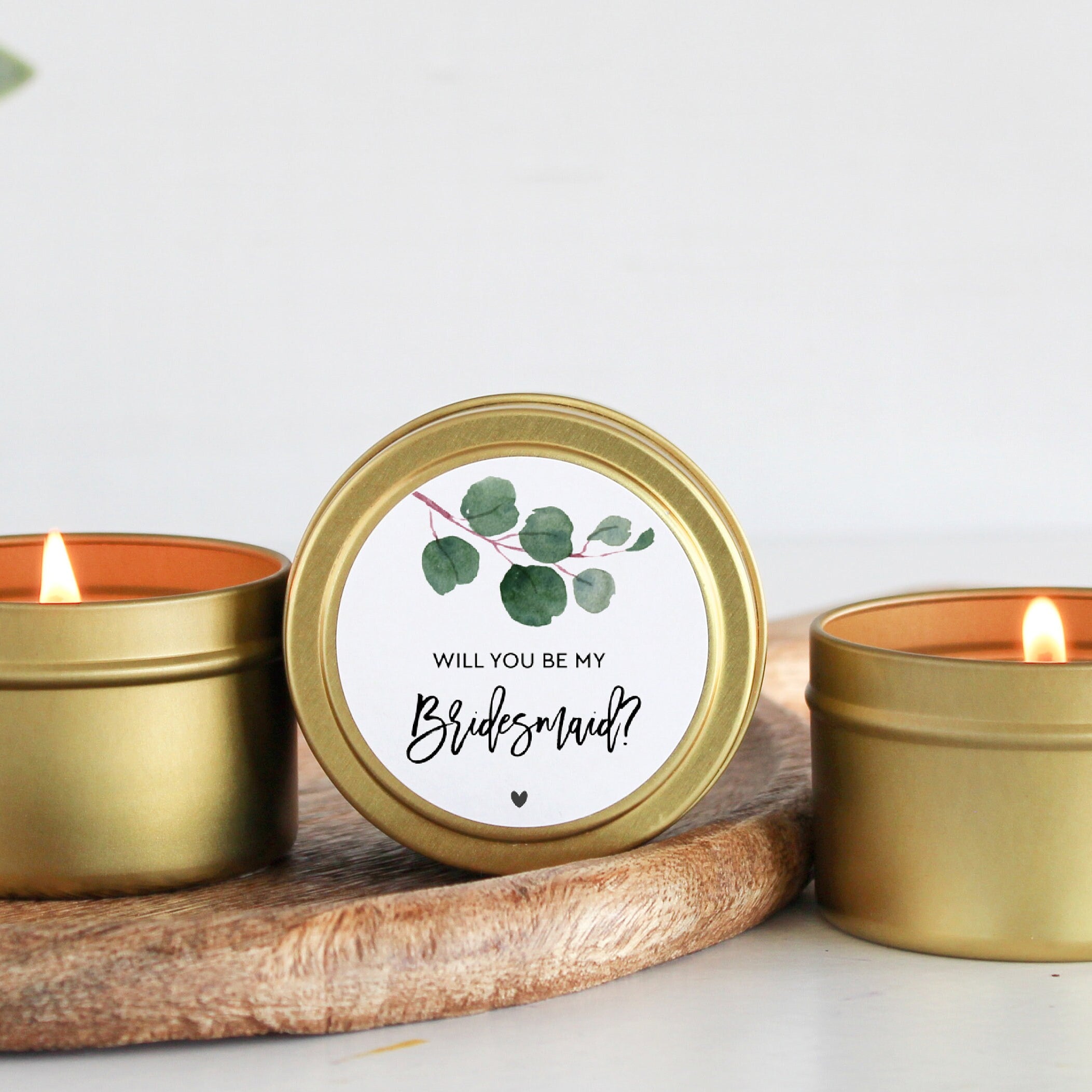Bridesmaid Gift / Bridesmaid Candle / Eucalyptus Wedding / Personalized Candle / Bridesmaid Proposal / Maid of Honor/ Matron of Honor