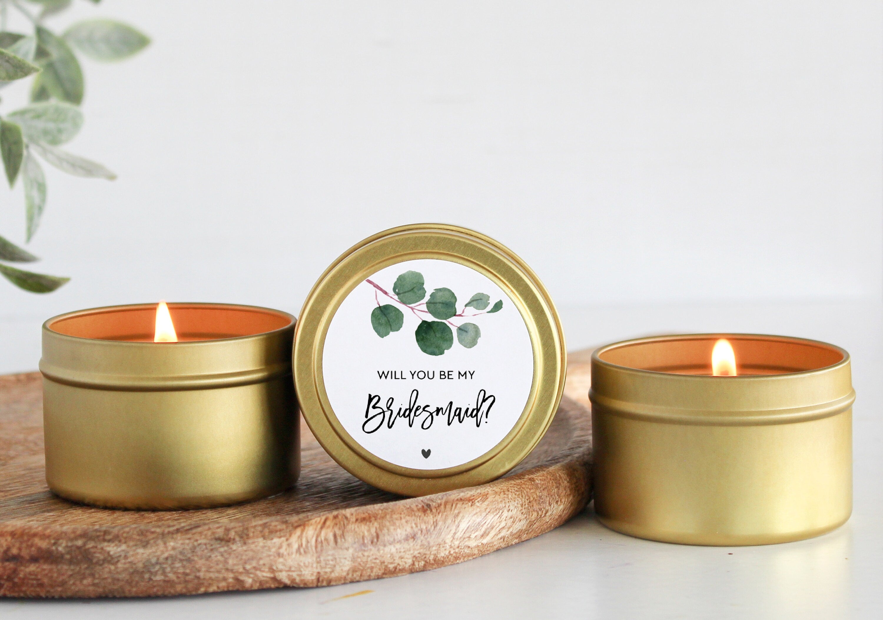 Bridesmaid Gift / Bridesmaid Candle / Eucalyptus Wedding / Personalized Candle / Bridesmaid Proposal / Maid of Honor/ Matron of Honor