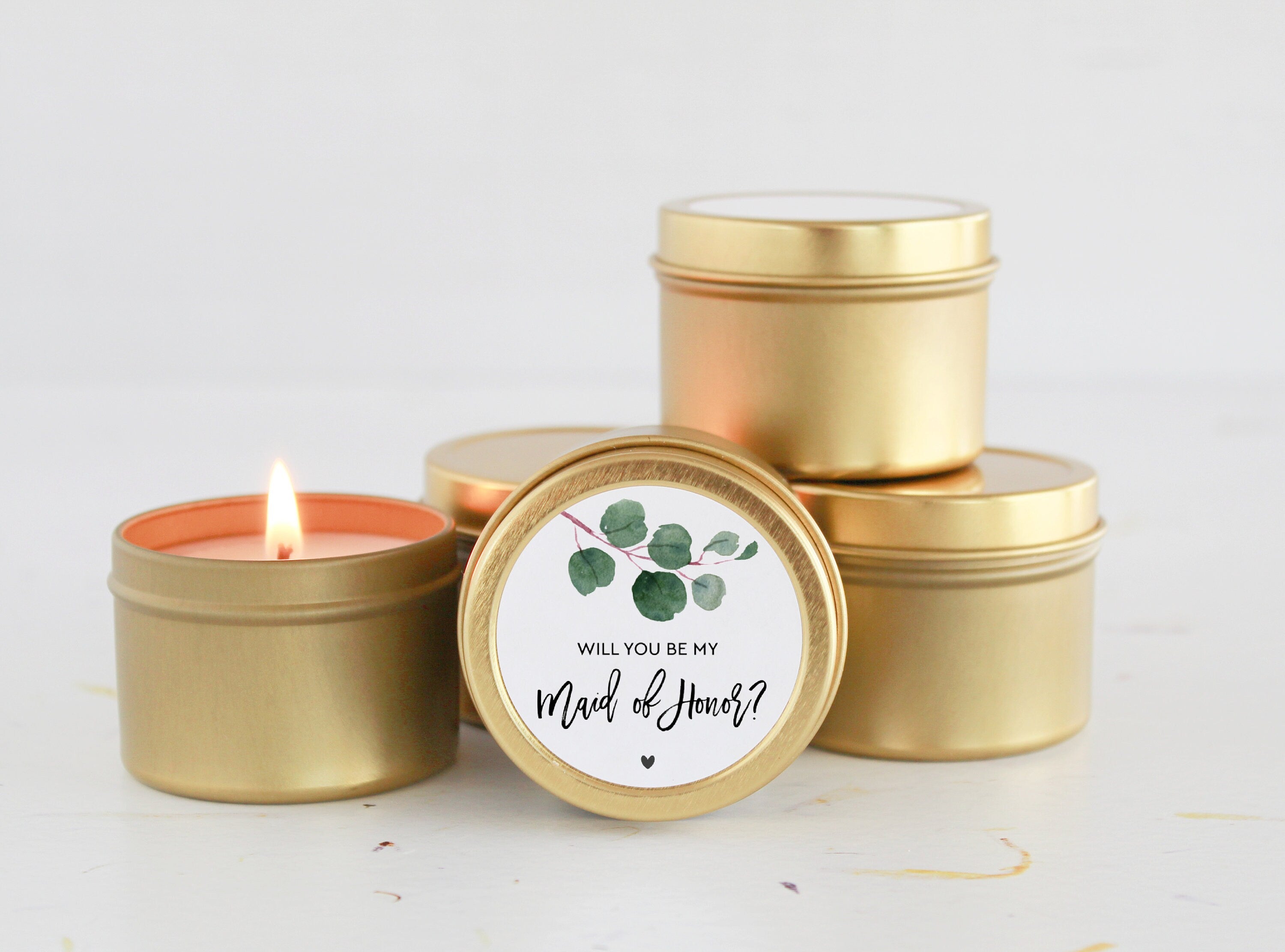 Bridesmaid Gift / Bridesmaid Candle / Eucalyptus Wedding / Personalized Candle / Bridesmaid Proposal / Maid of Honor/ Matron of Honor