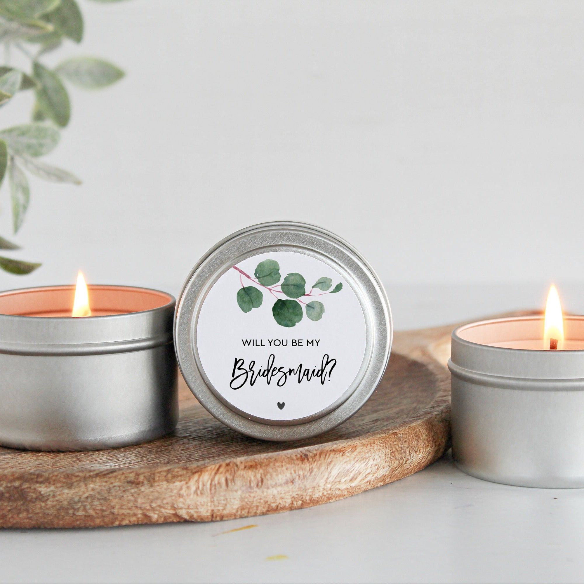 Bridesmaid Gift / Bridesmaid Candle / Eucalyptus Wedding / Personalized Candle / Bridesmaid Proposal / Maid of Honor/ Matron of Honor