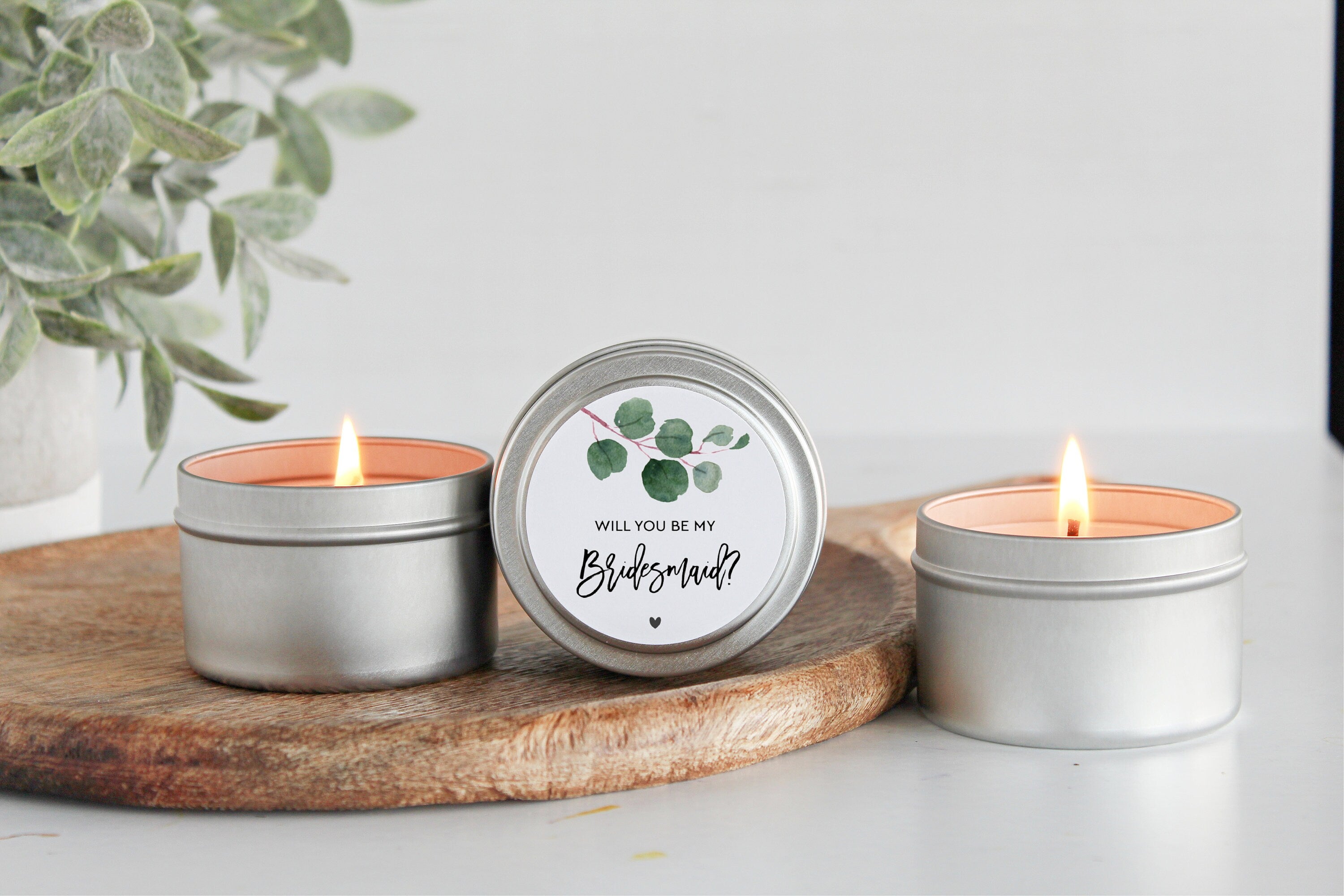 Bridesmaid Gift / Bridesmaid Candle / Eucalyptus Wedding / Personalized Candle / Bridesmaid Proposal / Maid of Honor/ Matron of Honor