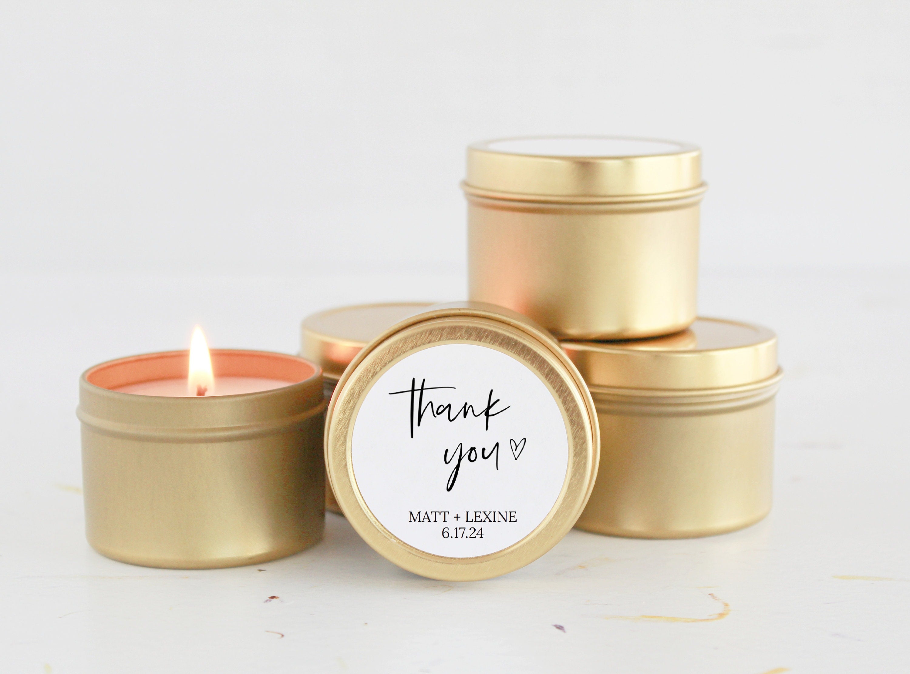 Minimalist Wedding Favors / Set of 10 BULK Candles for Guests / Custom Candle Gift / Wedding Favors Personalized / Gold Tin / Silver Tins