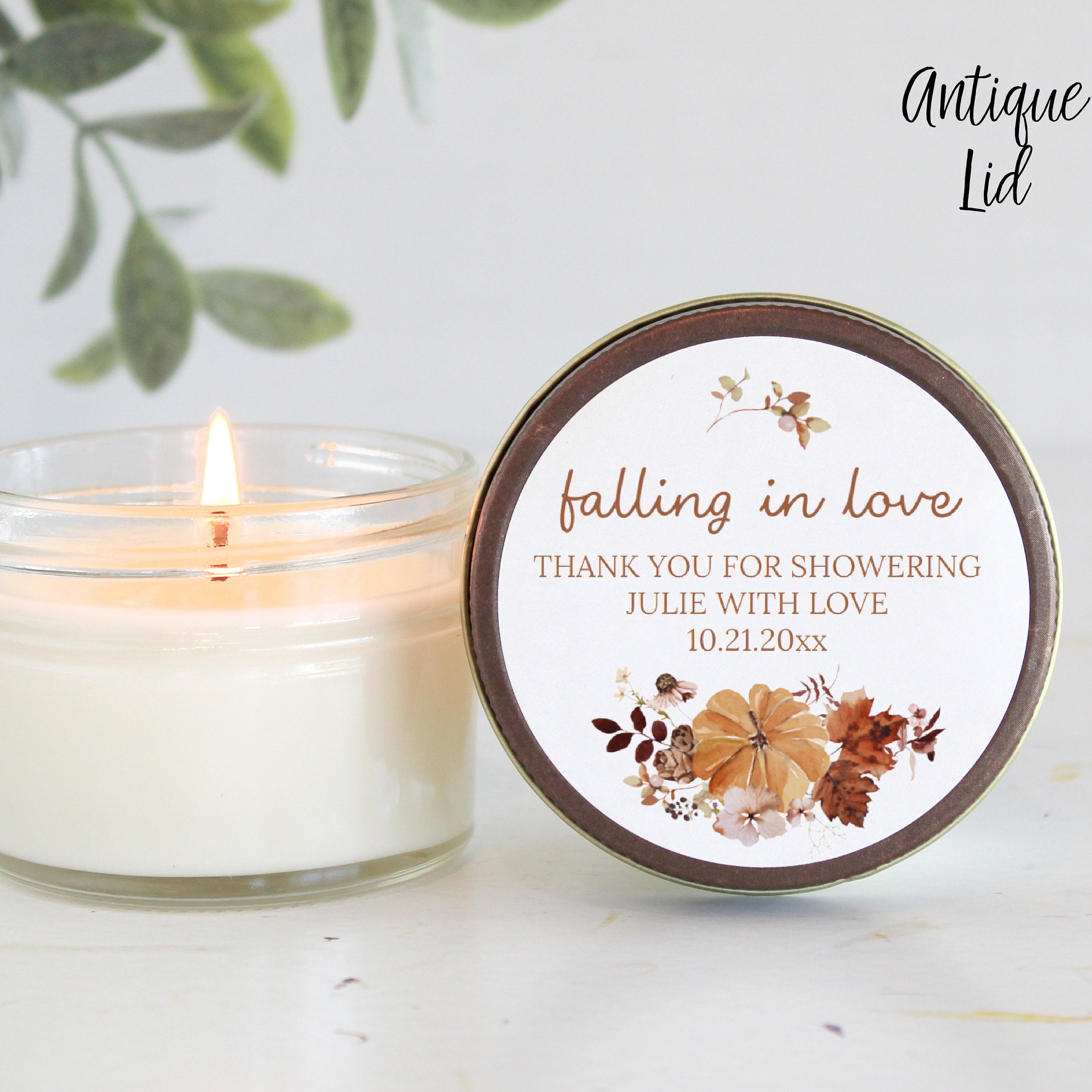 Falling in love Bridal Shower Favors / Personalized 4oz. Candle Favors / Fall Wedding / Wedding Favors for Guests / Party Favors