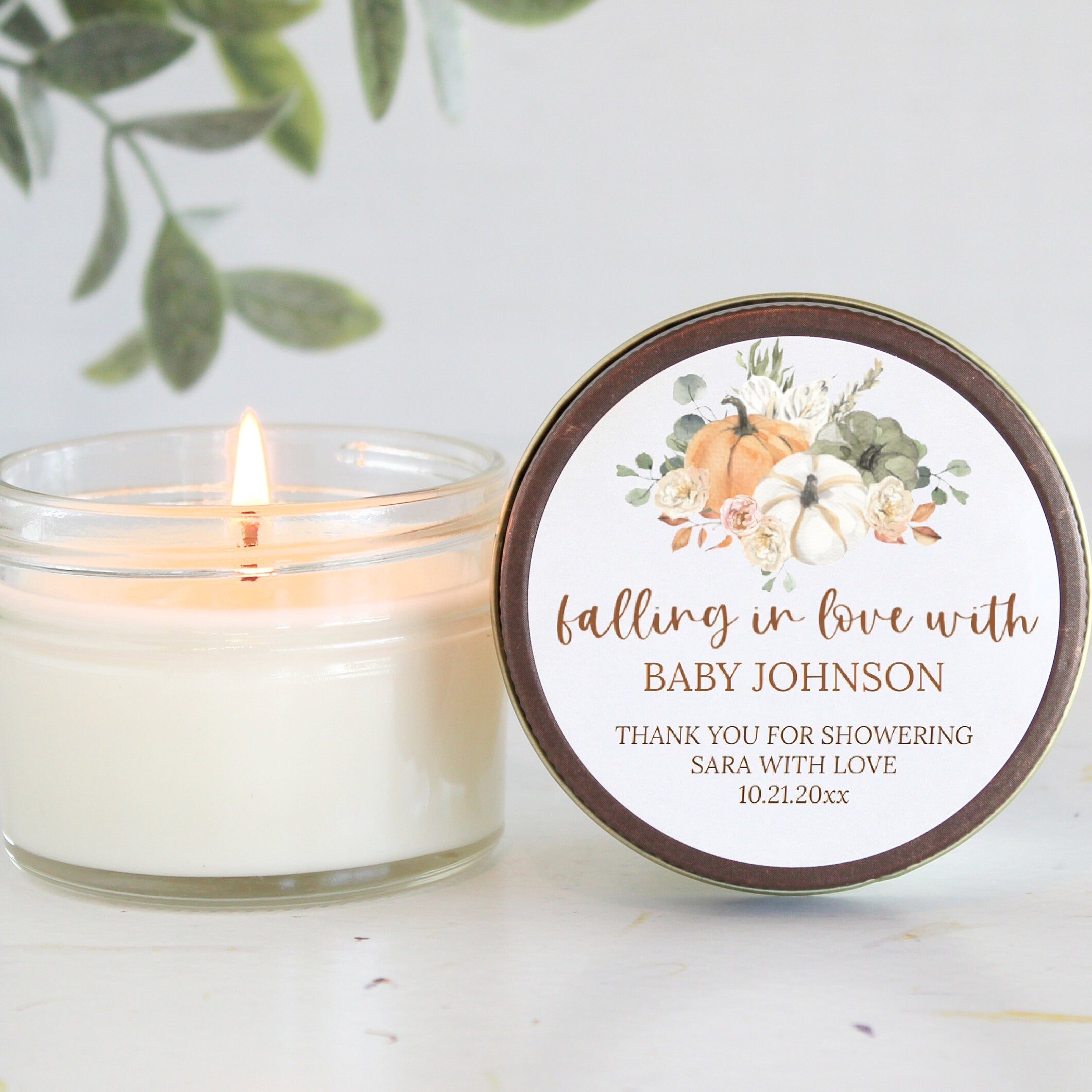 Pumpkin Baby Shower Candle Favors / Falling in love / Fall Baby Shower / Custom Candle / Girl Baby Shower / Boy Baby Shower / For Guests