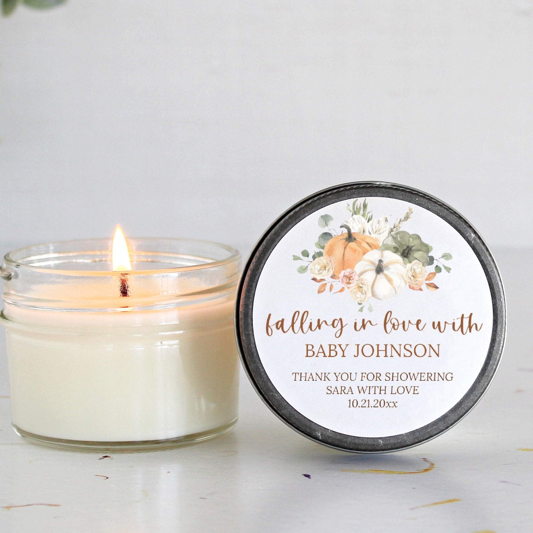 Pumpkin Baby Shower Candle Favors / Falling in love / Fall Baby Shower / Custom Candle / Girl Baby Shower / Boy Baby Shower / For Guests