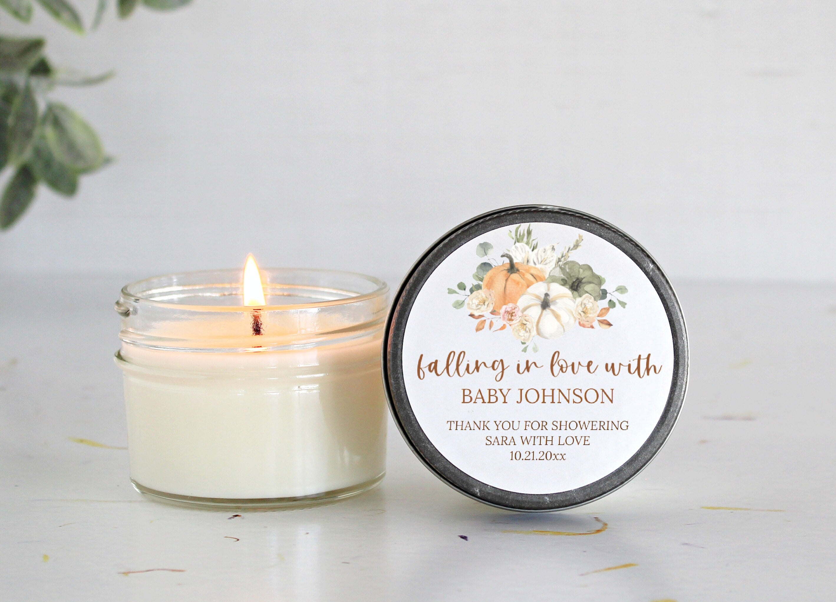 Pumpkin Baby Shower Candle Favors / Falling in love / Fall Baby Shower / Custom Candle / Girl Baby Shower / Boy Baby Shower / For Guests