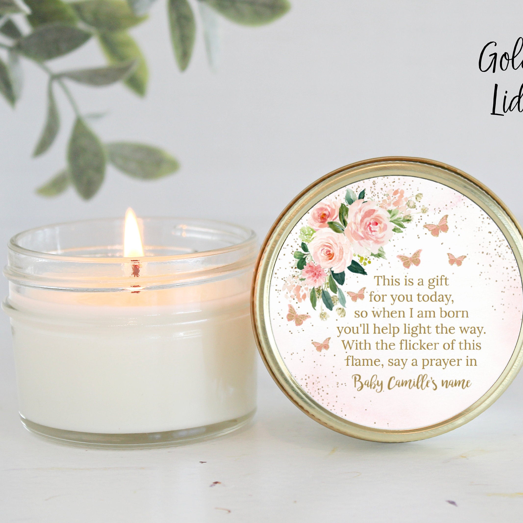 Butterfly Favors / Baby Shower / Party Favors / 4 oz Candle Favors / Girl Baby Shower / Personalized Favor / Baby Shower Gift / Poem Favor