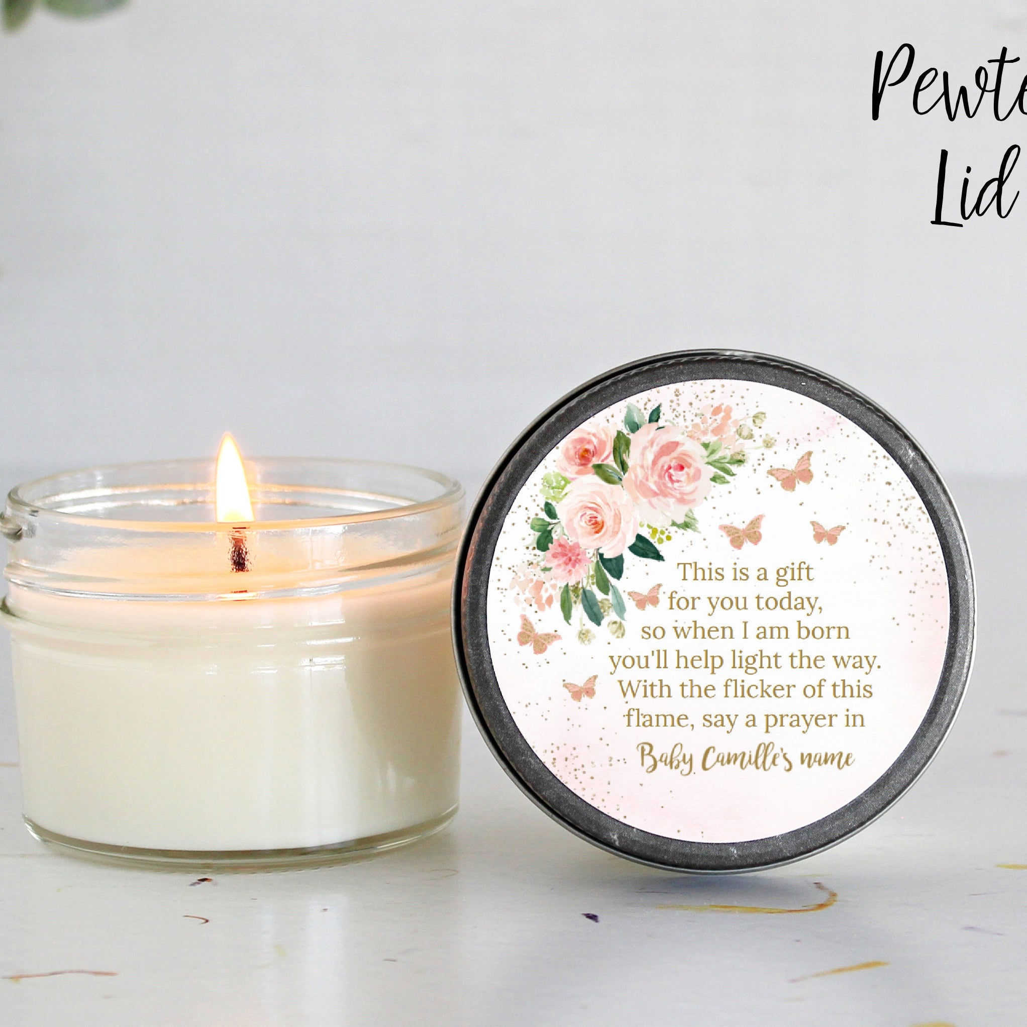 Butterfly Favors / Baby Shower / Party Favors / 4 oz Candle Favors / Girl Baby Shower / Personalized Favor / Baby Shower Gift / Poem Favor