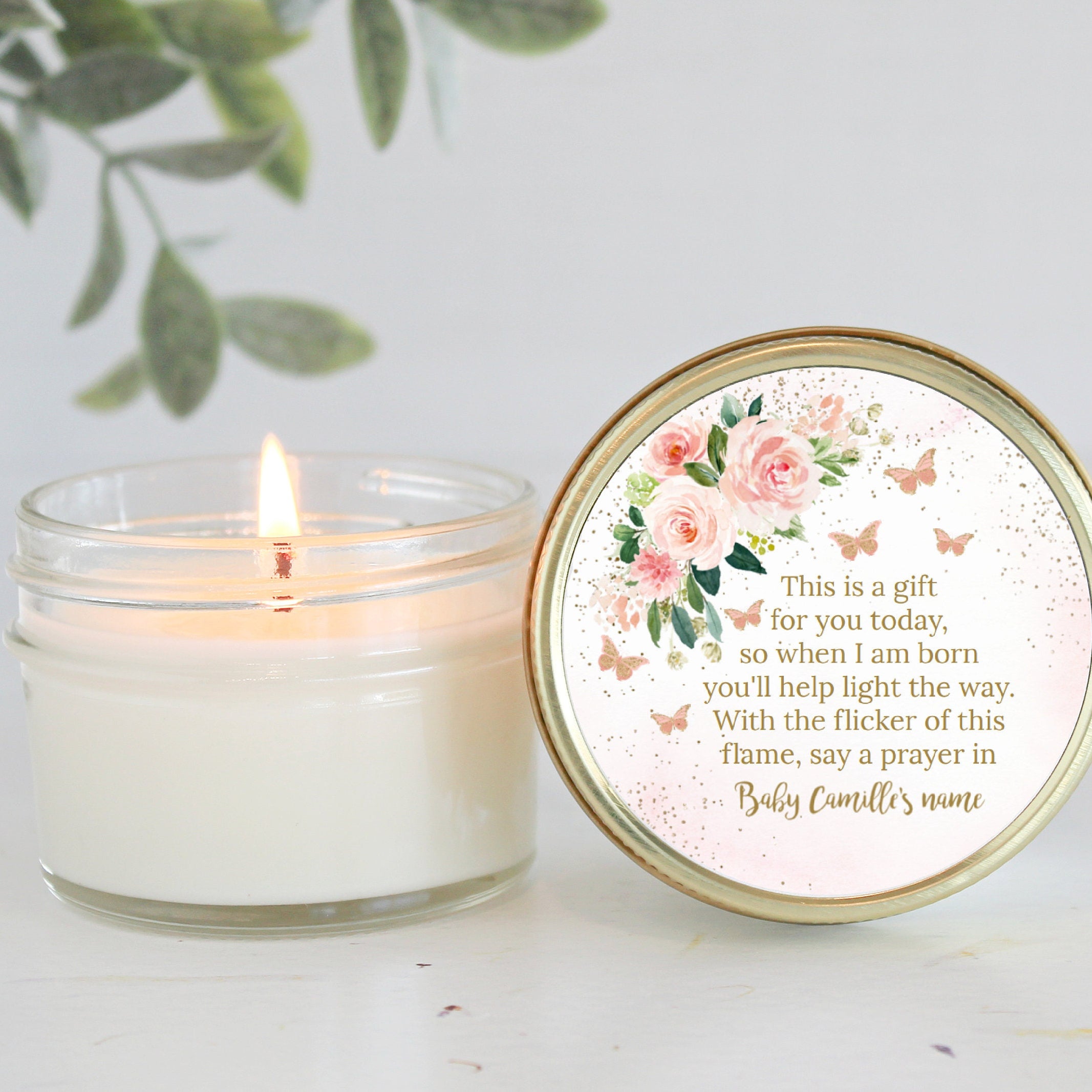 Butterfly Favors / Baby Shower / Party Favors / 4 oz Candle Favors / Girl Baby Shower / Personalized Favor / Baby Shower Gift / Poem Favor