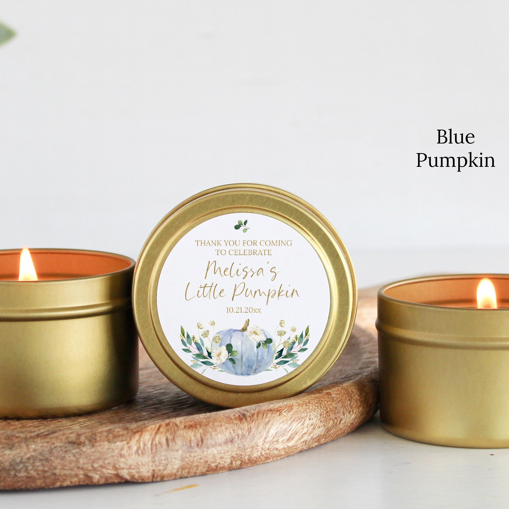 Little Pumpkin Party Favors / For Guests in Bulk / Baby Shower Candles / Pumpkin Favors / Set of 10 / Gold Tin / For Girls / For Boys