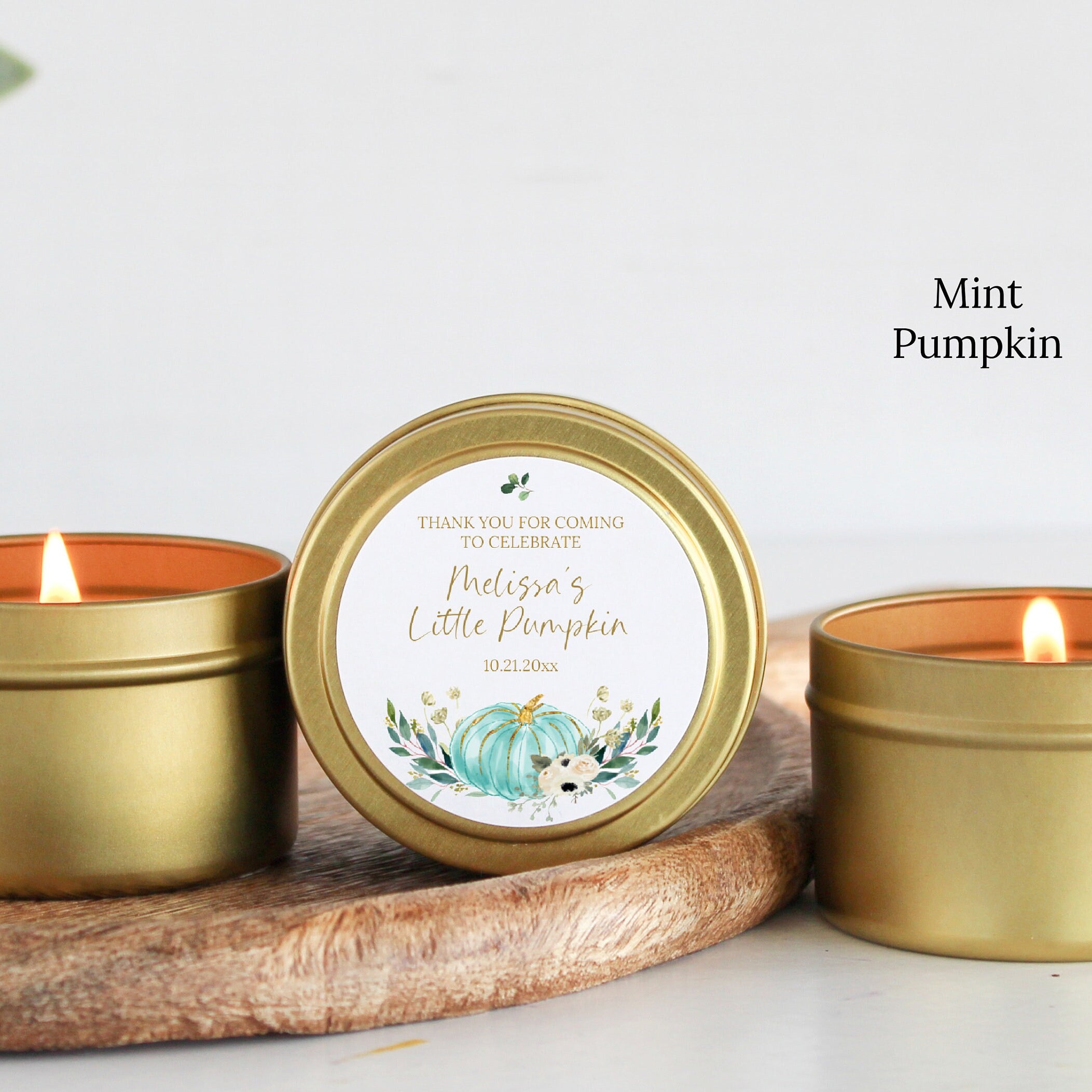 Little Pumpkin Party Favors / For Guests in Bulk / Baby Shower Candles / Pumpkin Favors / Set of 10 / Gold Tin / For Girls / For Boys