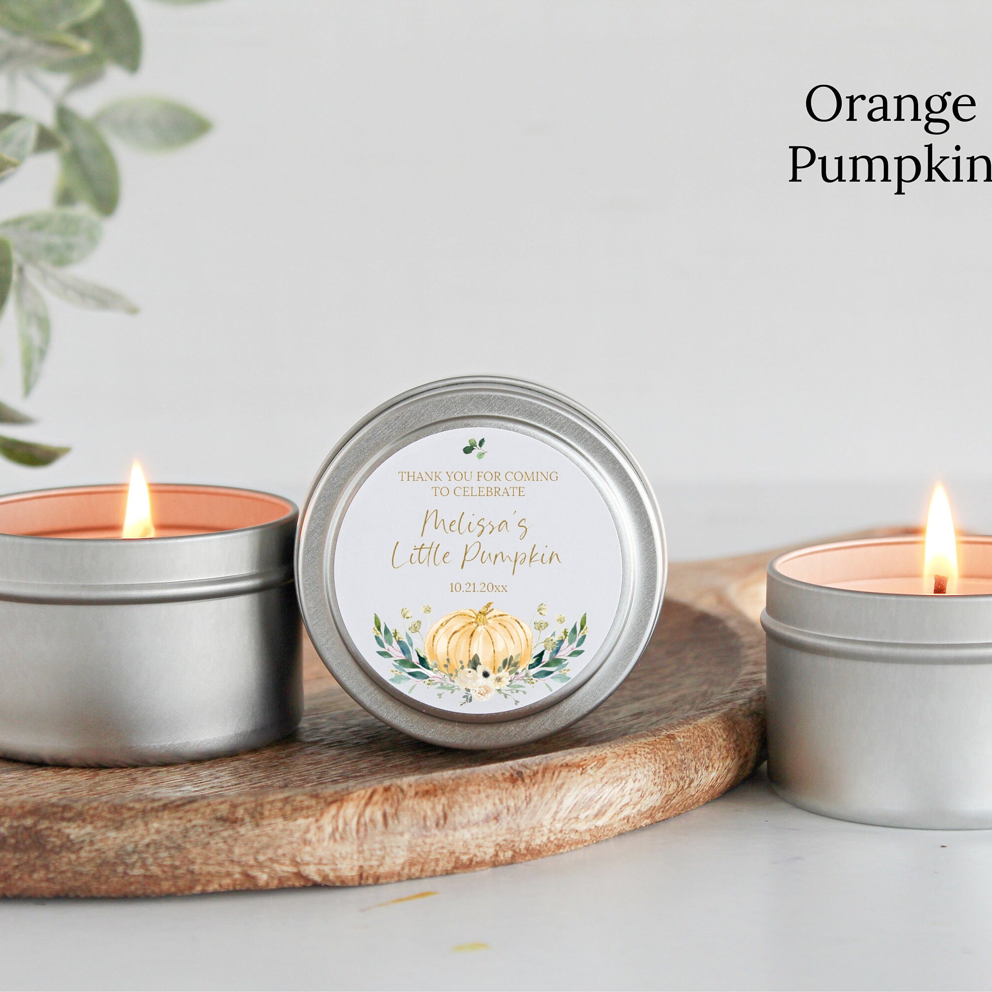 Little Pumpkin Party Favors / For Guests in Bulk / Baby Shower Candles / Pumpkin Favors / Set of 10 / Gold Tin / For Girls / For Boys