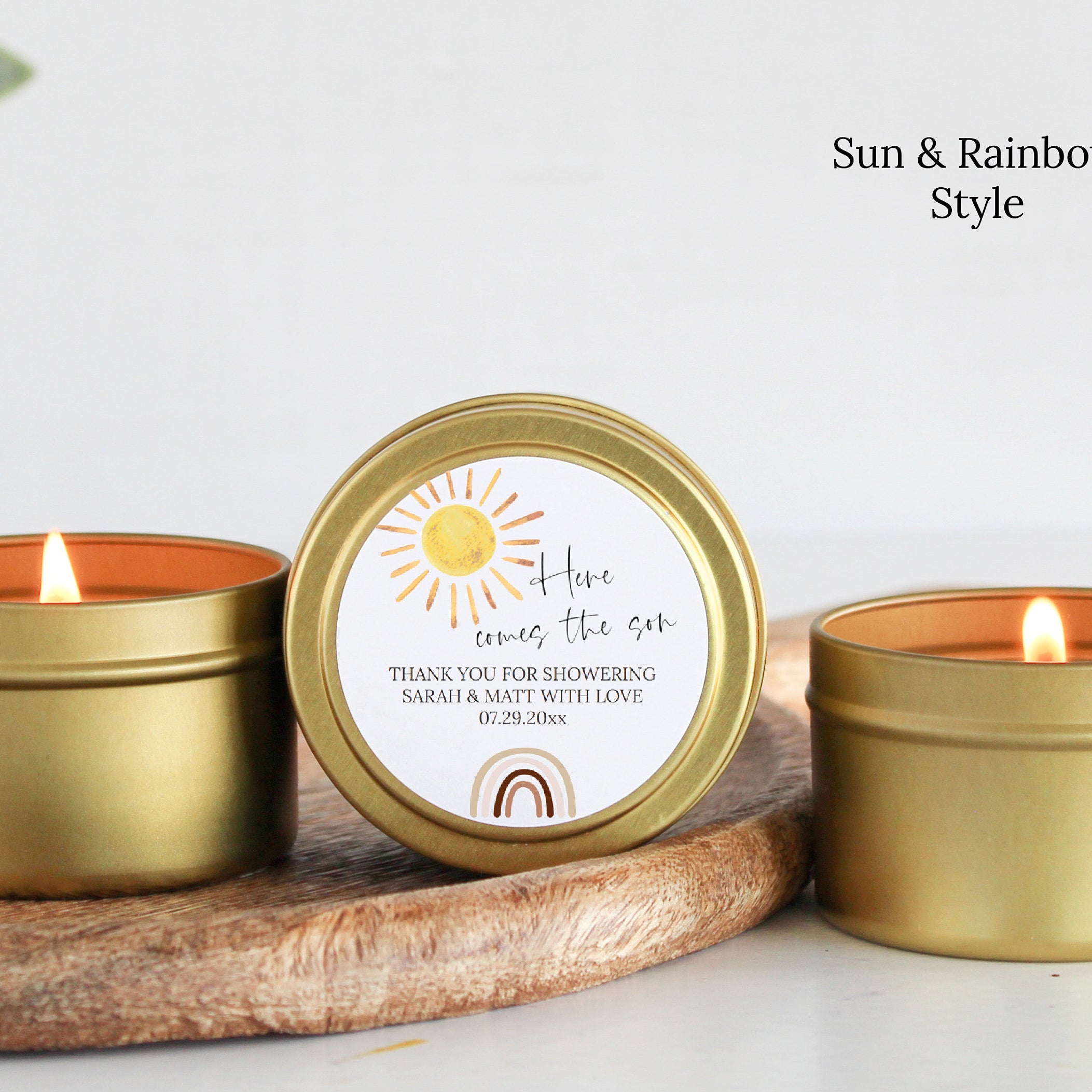 Here Comes the Son / Baby Shower Favors / For Guests Bulk / Candle Favors / Sunshine / Rainbow / Custom Candle / Baby Boy Shower