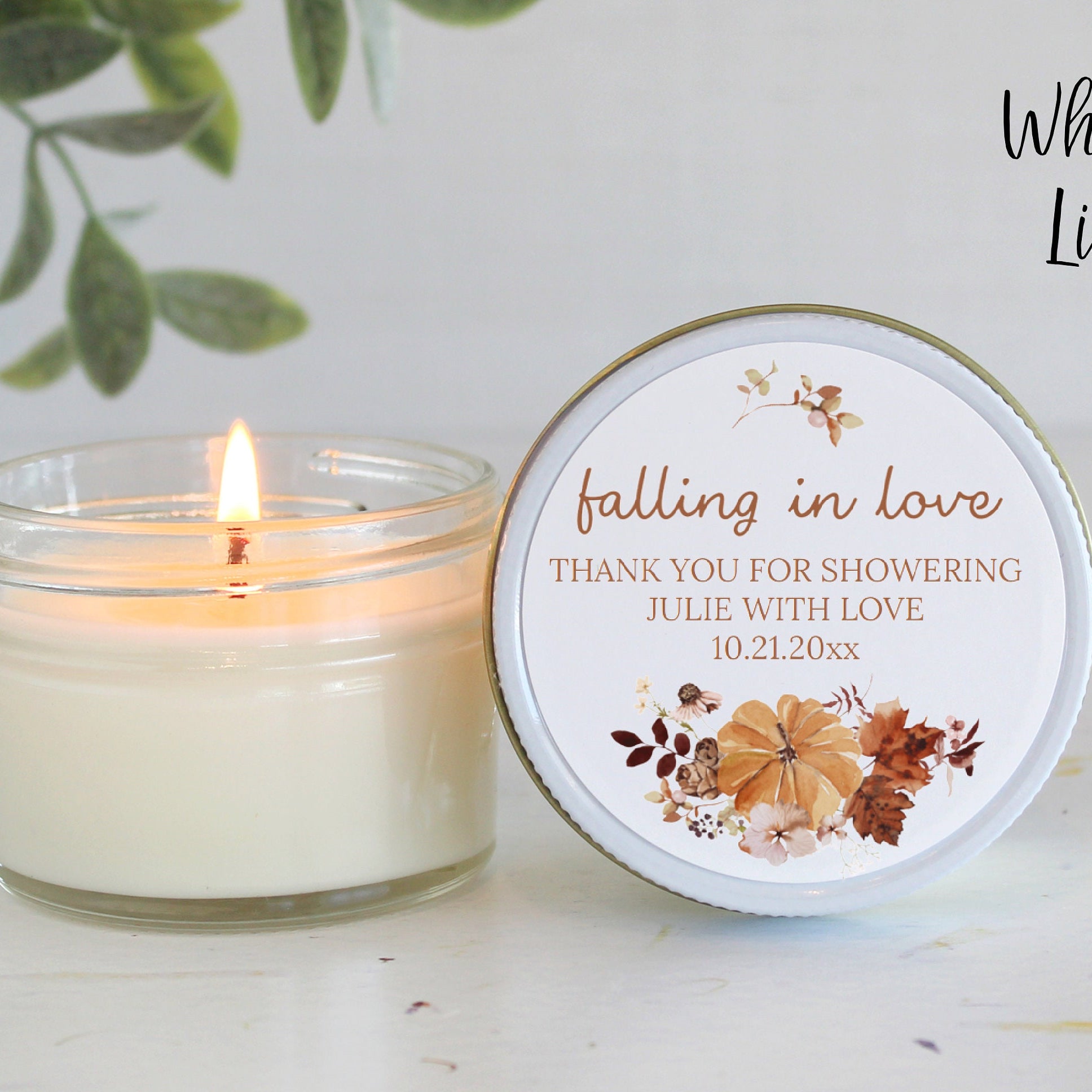 Falling in love Bridal Shower Favors / Personalized 4oz. Candle Favors / Fall Wedding / Wedding Favors for Guests / Party Favors