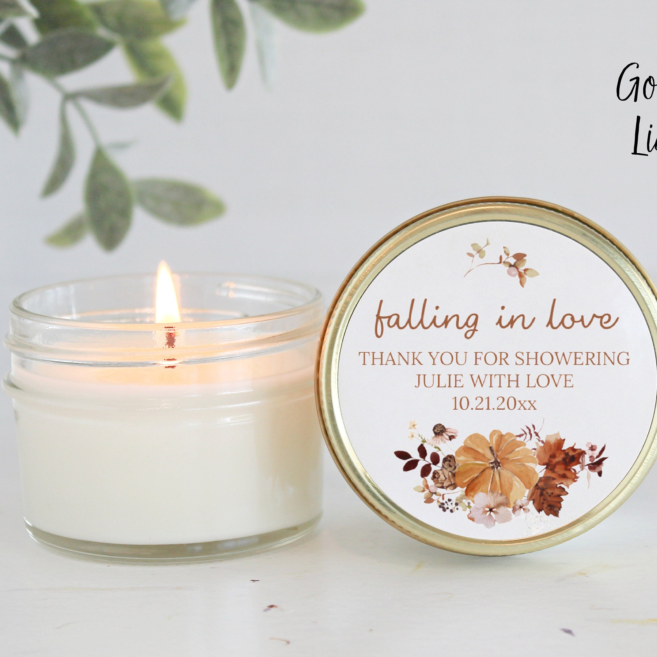 Falling in love Bridal Shower Favors / Personalized 4oz. Candle Favors / Fall Wedding / Wedding Favors for Guests / Party Favors