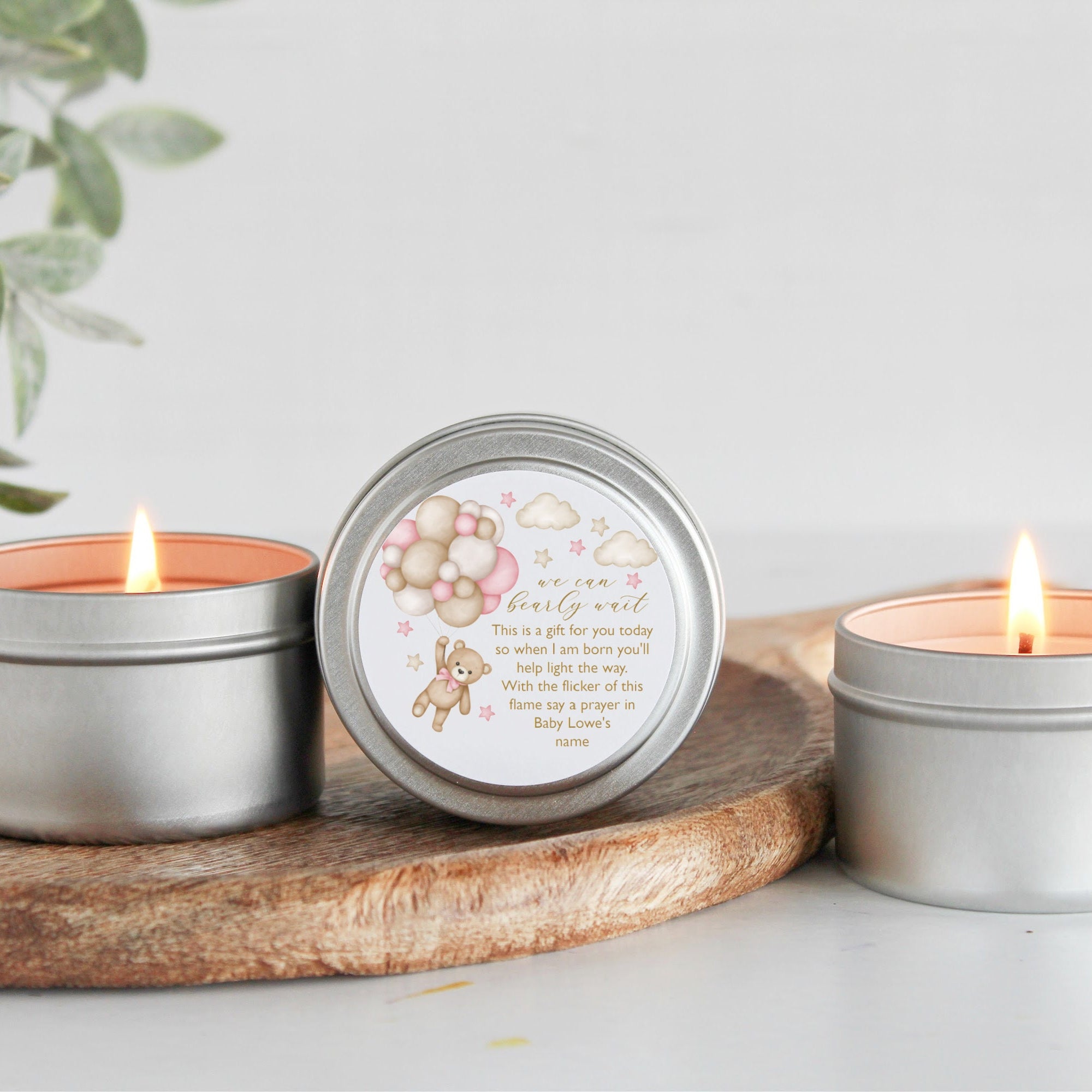 Teddy Bear Baby Shower Favors / For Guests in Bulk / Candle Favors / Baby Boy / Baby Girl / Gold Tins / Unique Favors / Personalized