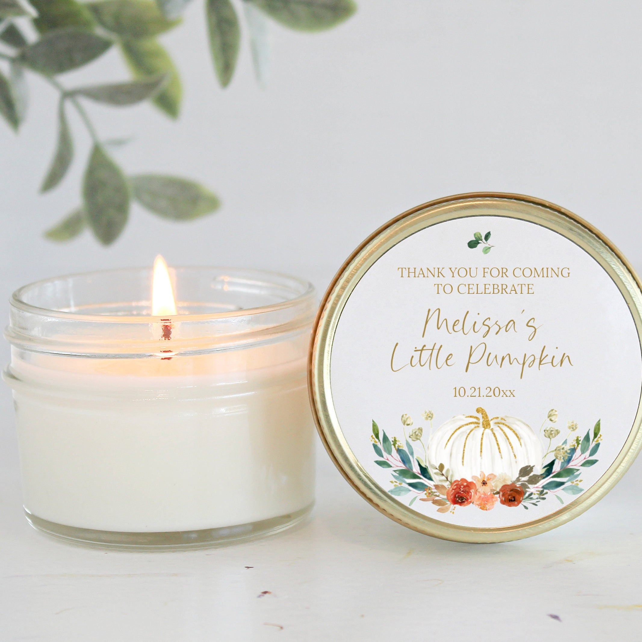 Little Pumpkin Favor / Fall Baby Shower Favor / Personalized 4 oz Soy Candle Favor / Girl Baby Shower / Boy Baby Shower / Baby Shower Favor