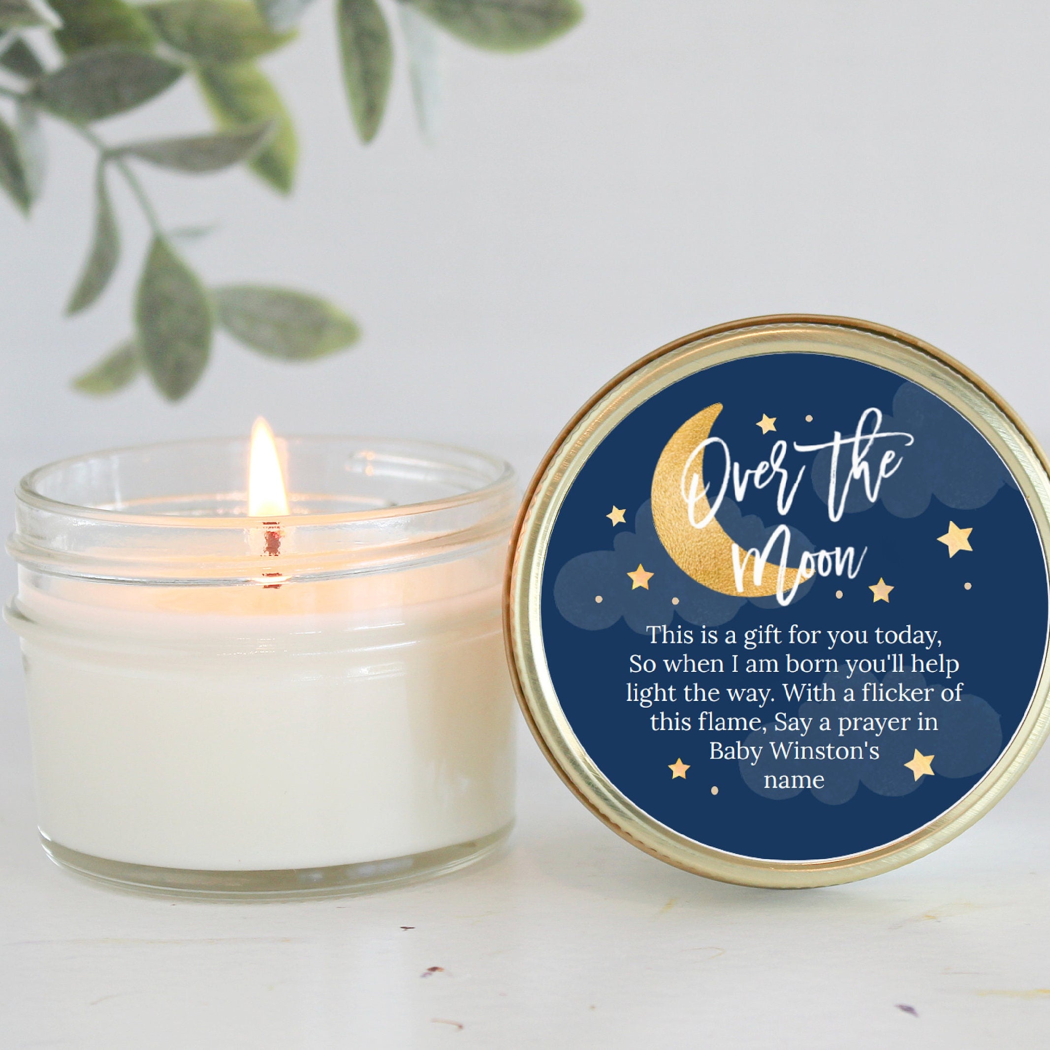 Over the Moon Baby Shower Favors / 4 oz Soy Candle Favor / Love you to the moon and back / Boy Baby Shower / Girl Baby Shower