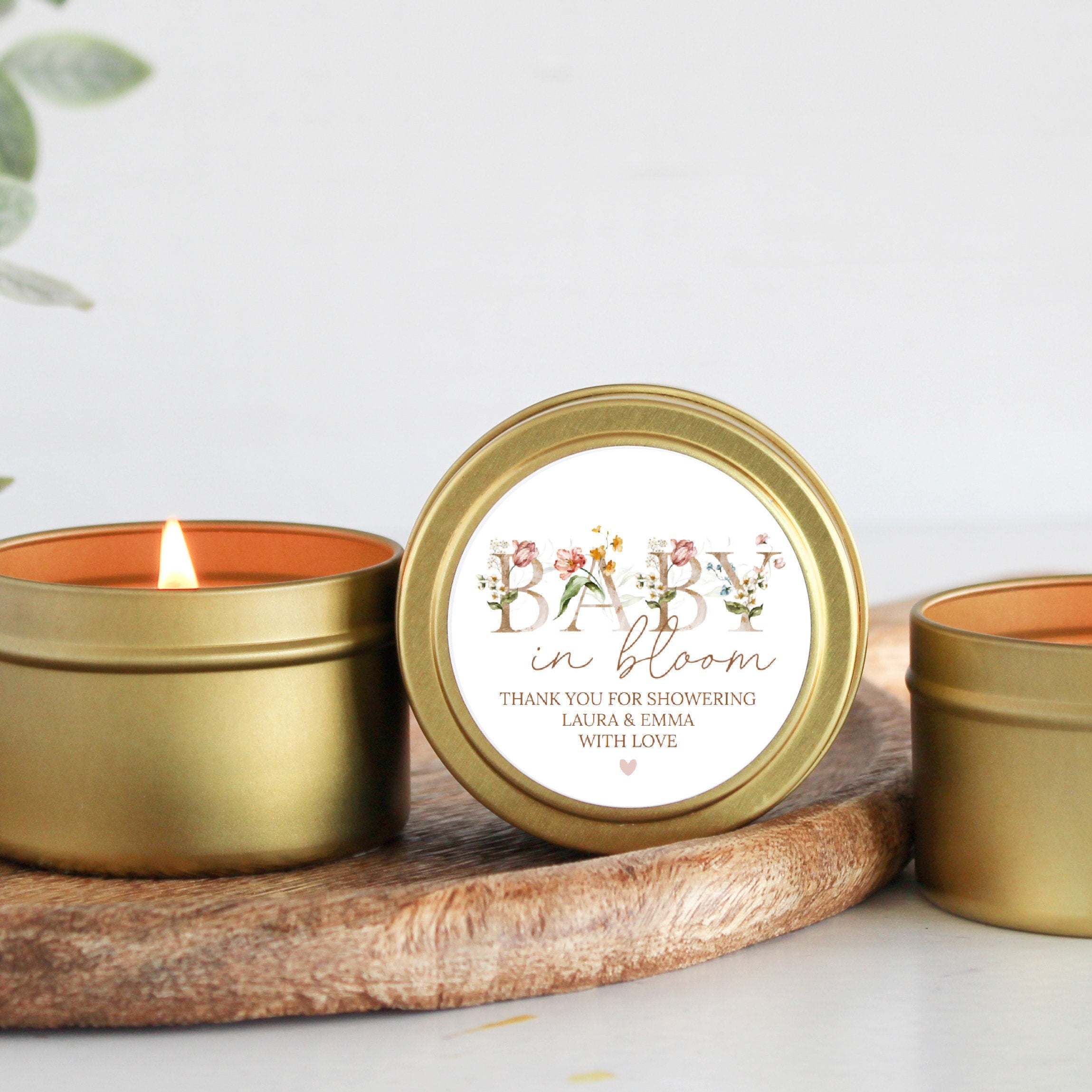 Baby in Bloom / Baby Shower Favors / For Guests Bulk / Soy Candle Favors / Baby Boy / Baby Girl / Set of 10 / Gold & Silver Tins / Unique